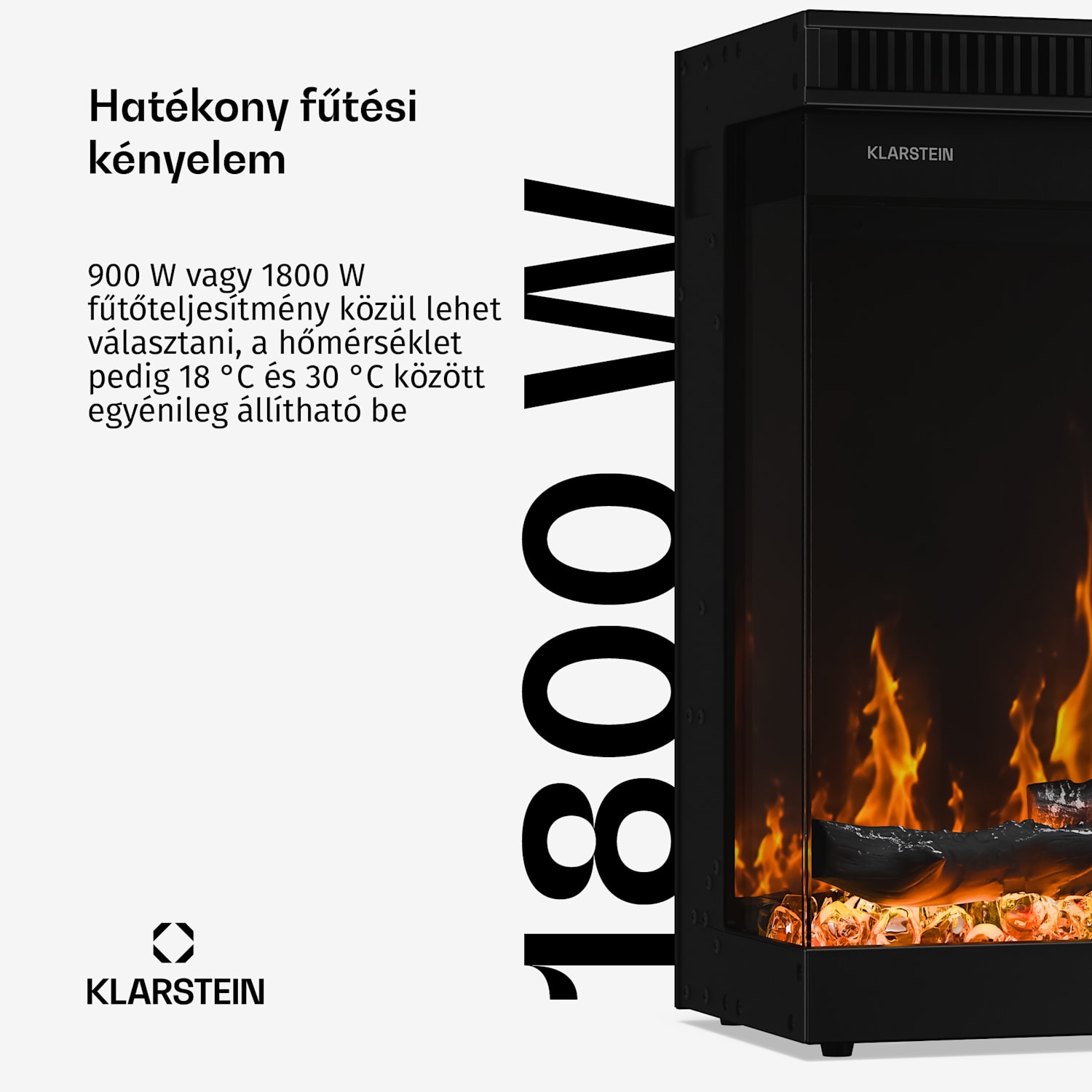 EchoFlame Smart falra szerelhető elektromos kandalló | 152 cm | 1800 W | 2 fűtési üzemmód | 12 szín | Fekete 152 x 44 x 20 cm