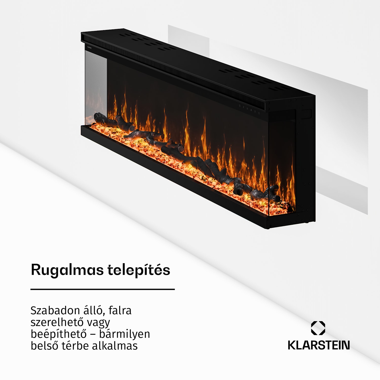 EchoFlame Smart falra szerelhető elektromos kandalló | 152 cm | 1800 W | 2 fűtési üzemmód | 12 szín | Fekete 152 x 44 x 20 cm