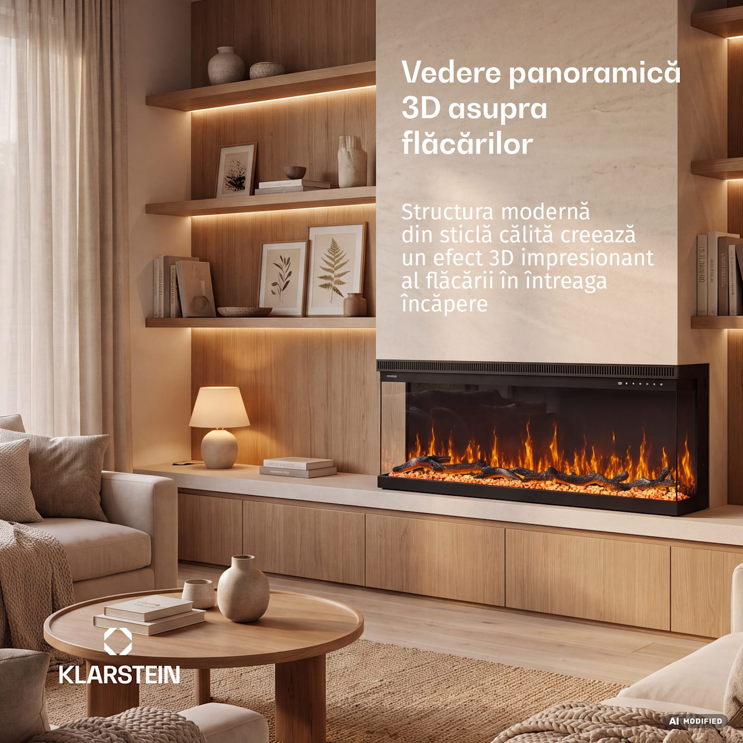 Șemineu electric de perete EchoFlame Smart | 152 cm | 1800 W | 2 moduri de încălzire | 12 culori | Negru 152 x 44 x 20 cm