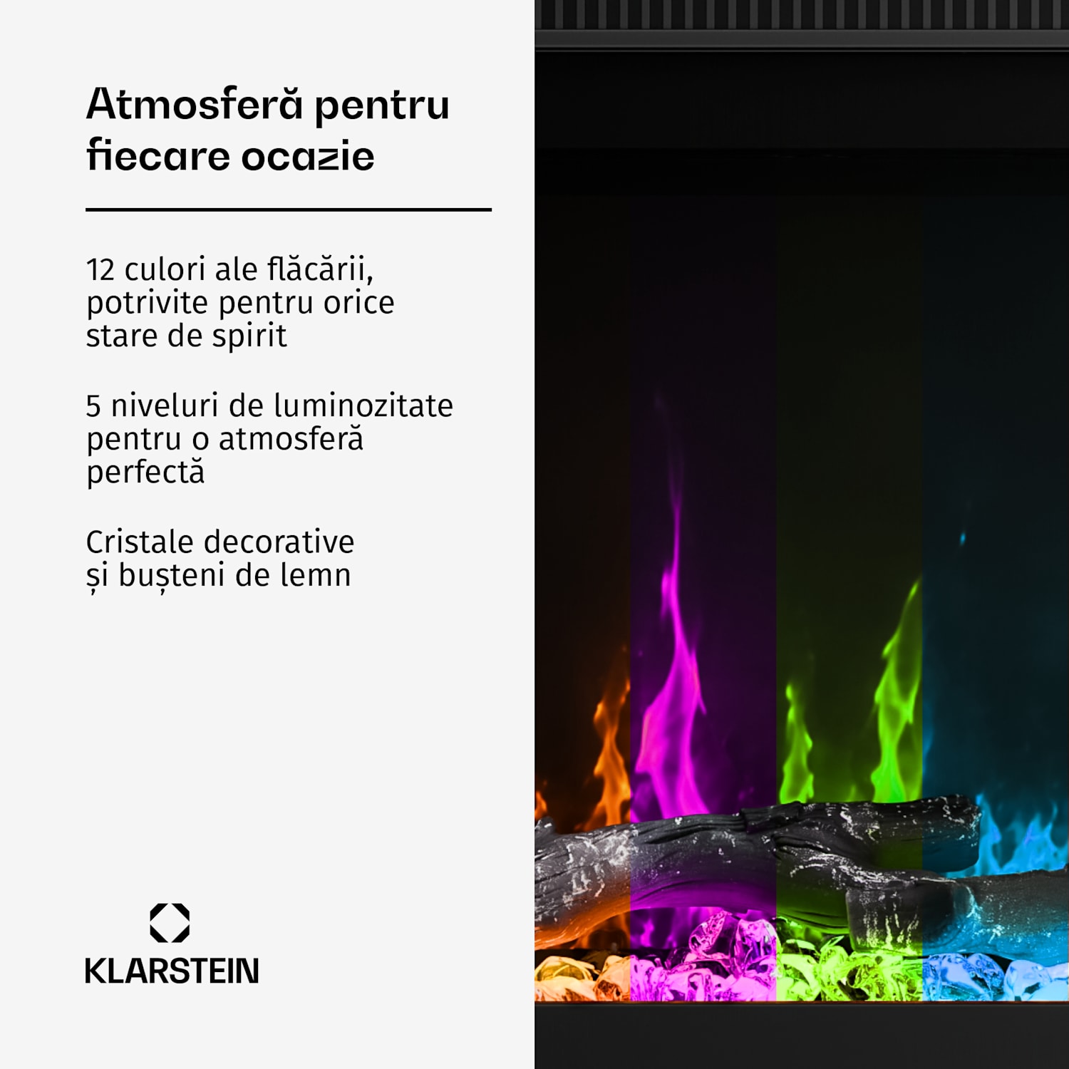 Șemineu electric de perete EchoFlame Smart | 152 cm | 1800 W | 2 moduri de încălzire | 12 culori | Negru 152 x 44 x 20 cm