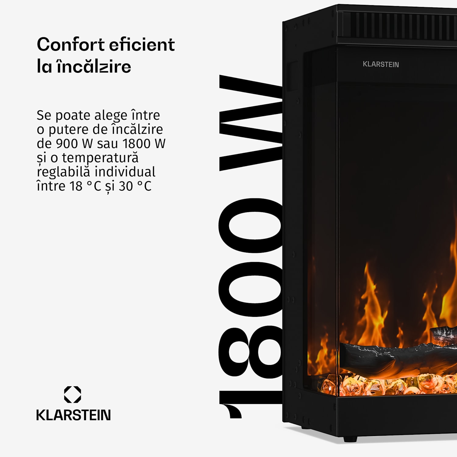 Șemineu electric de perete EchoFlame Smart | 152 cm | 1800 W | 2 moduri de încălzire | 12 culori | Negru 152 x 44 x 20 cm