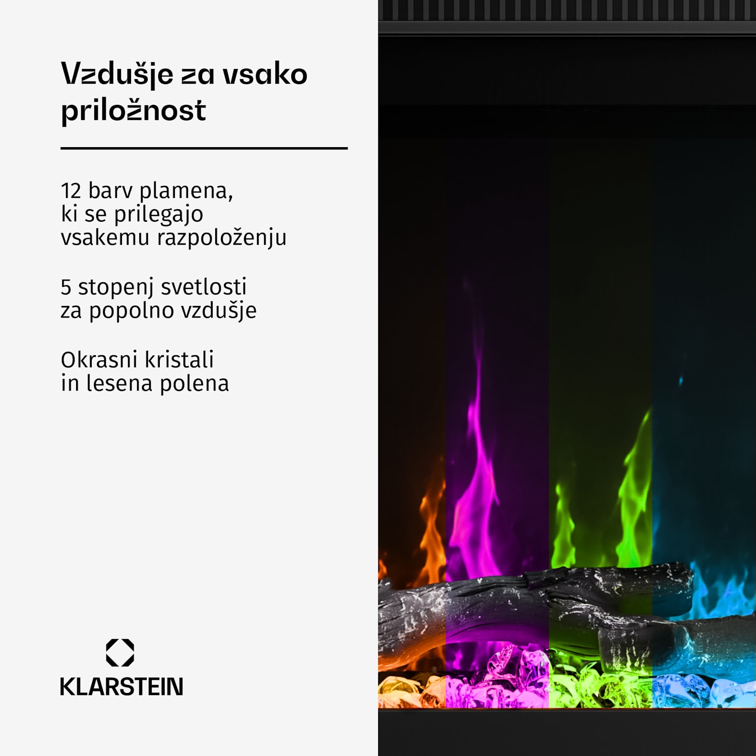 EchoFlame Smart stenski električni kamin | 152 cm | 1800 W | 2 načina ogrevanja | 12 barv | Črn 152 x 44 x 20 cm