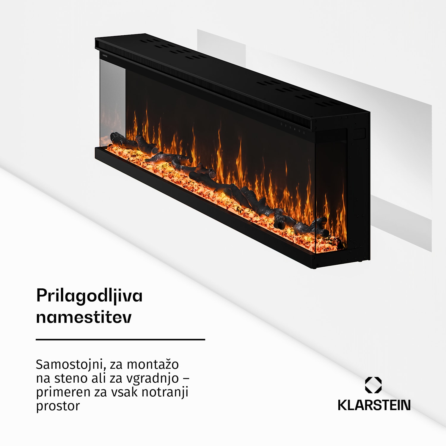 EchoFlame Smart stenski električni kamin | 152 cm | 1800 W | 2 načina ogrevanja | 12 barv | Črn 152 x 44 x 20 cm