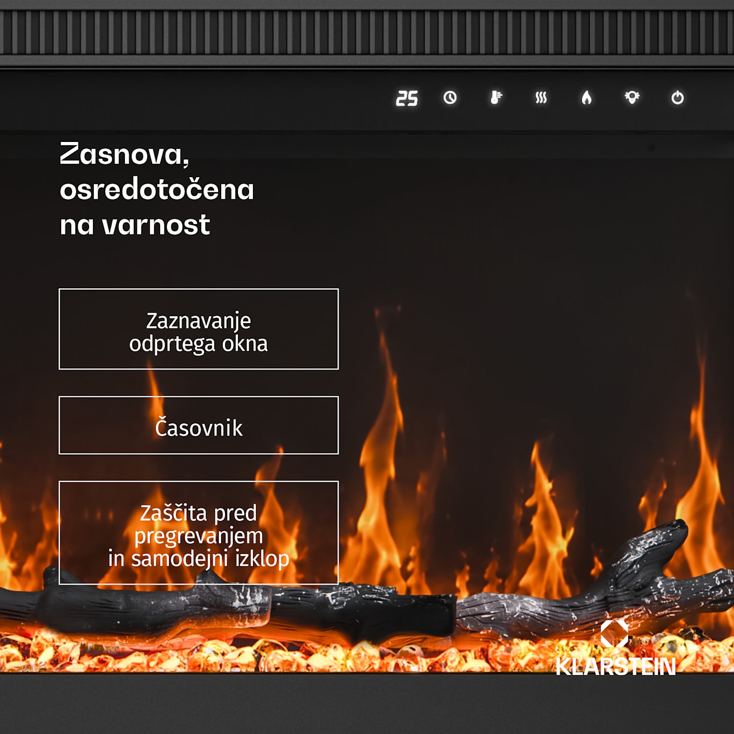 EchoFlame Smart stenski električni kamin | 152 cm | 1800 W | 2 načina ogrevanja | 12 barv | Črn 152 x 44 x 20 cm