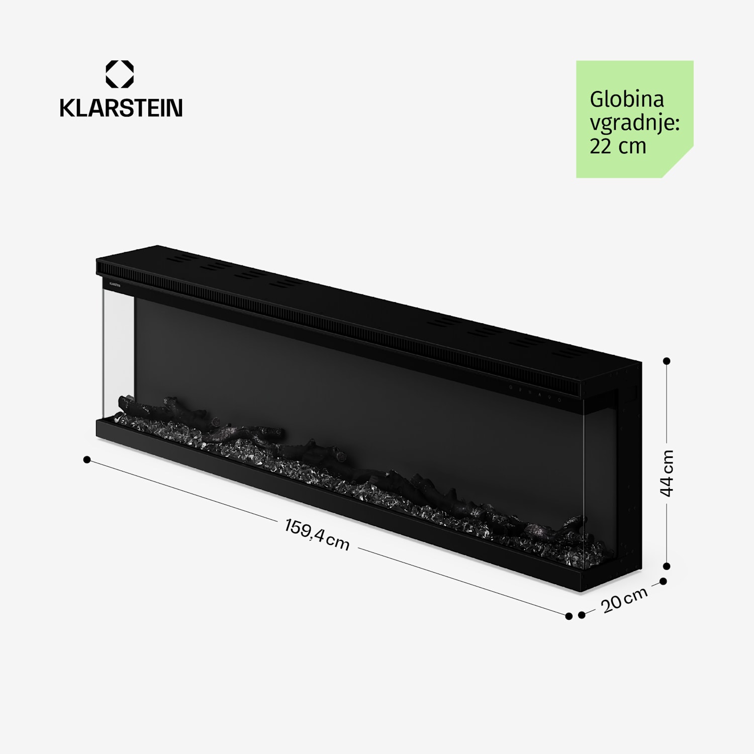 EchoFlame Smart stenski električni kamin | 152 cm | 1800 W | 2 načina ogrevanja | 12 barv | Črn 152 x 44 x 20 cm