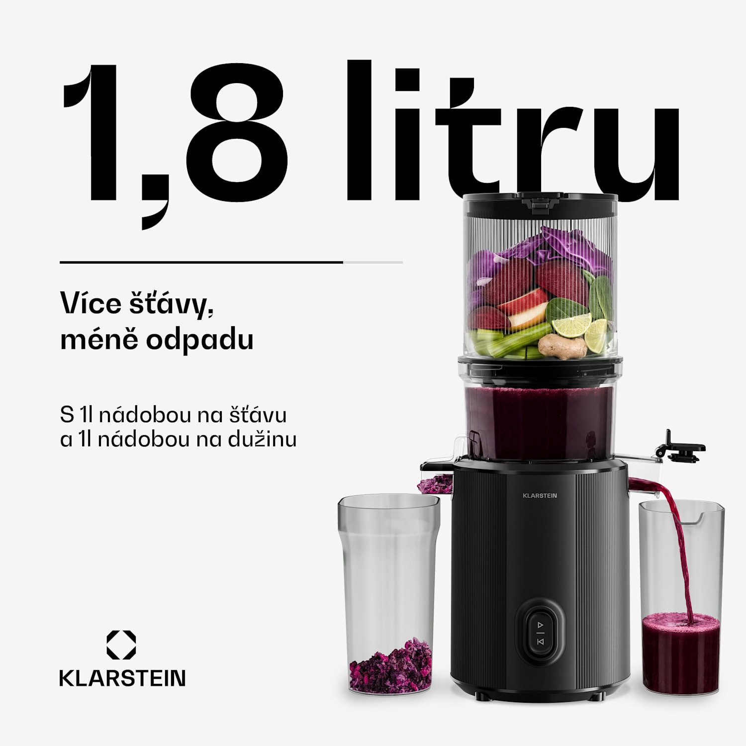 Odšťavňovač Wavyn s technologií lisování za studena | 300 W | Funkce zpětného chodu | Výkonný | Plnicí otvor o šířce 130 mm 