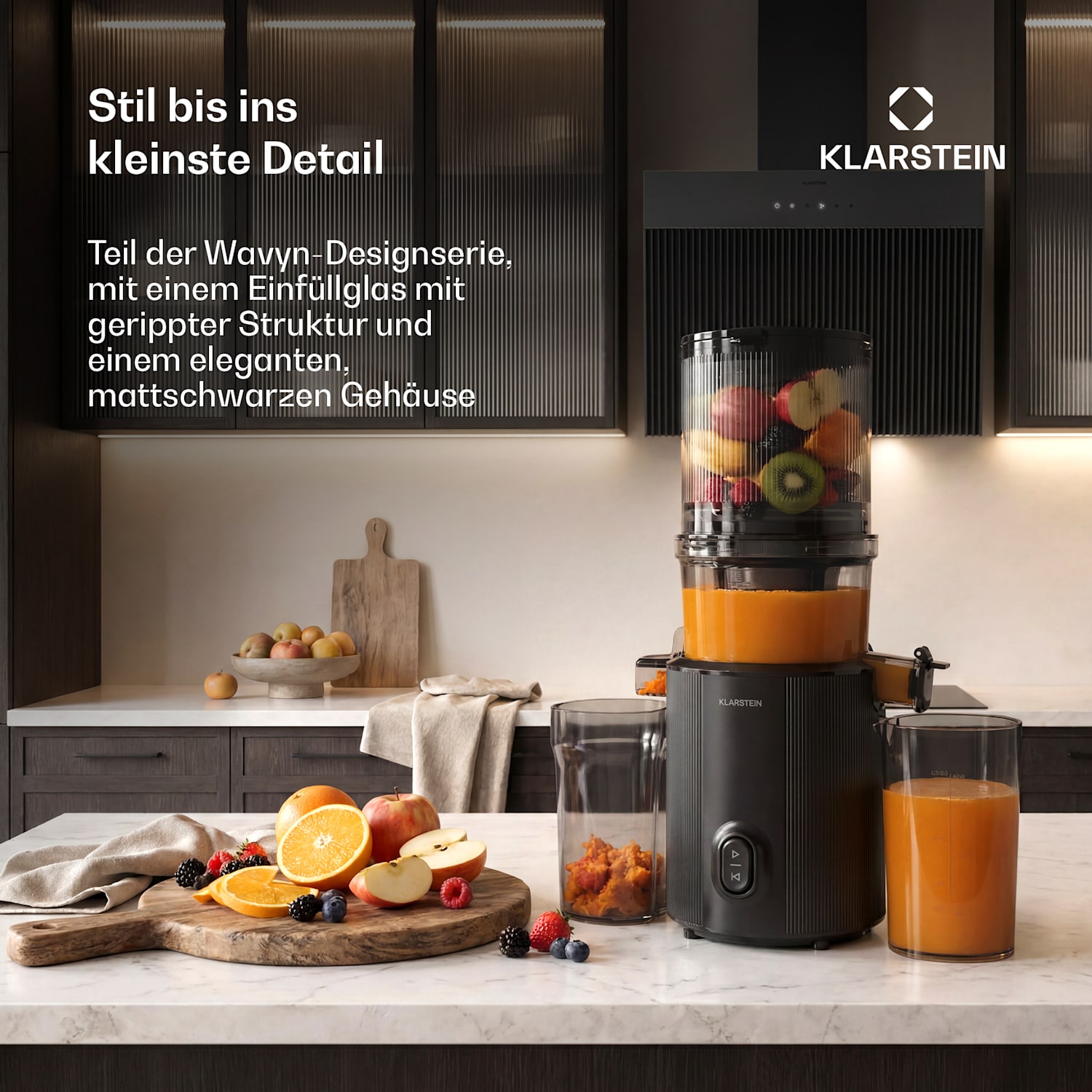 Wavyn Kaltpress-Entsafter | 300 W | Rücklauf-Funktion | Leistungsstark | 130 mm breiter Einfüllschacht 