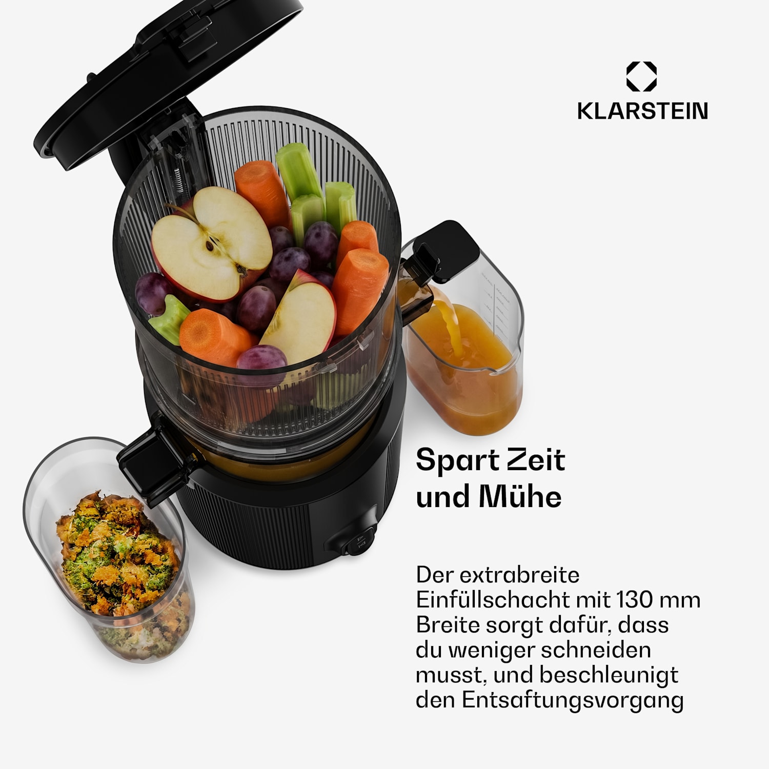 Wavyn Kaltpress-Entsafter | 300 W | Rücklauf-Funktion | Leistungsstark | 130 mm breiter Einfüllschacht 