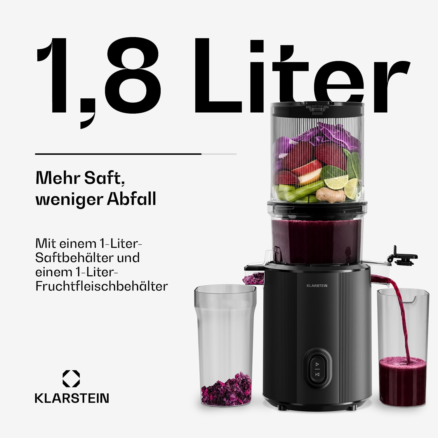Wavyn Kaltpress-Entsafter | 300 W | Rücklauf-Funktion | Leistungsstark | 130 mm breiter Einfüllschacht 