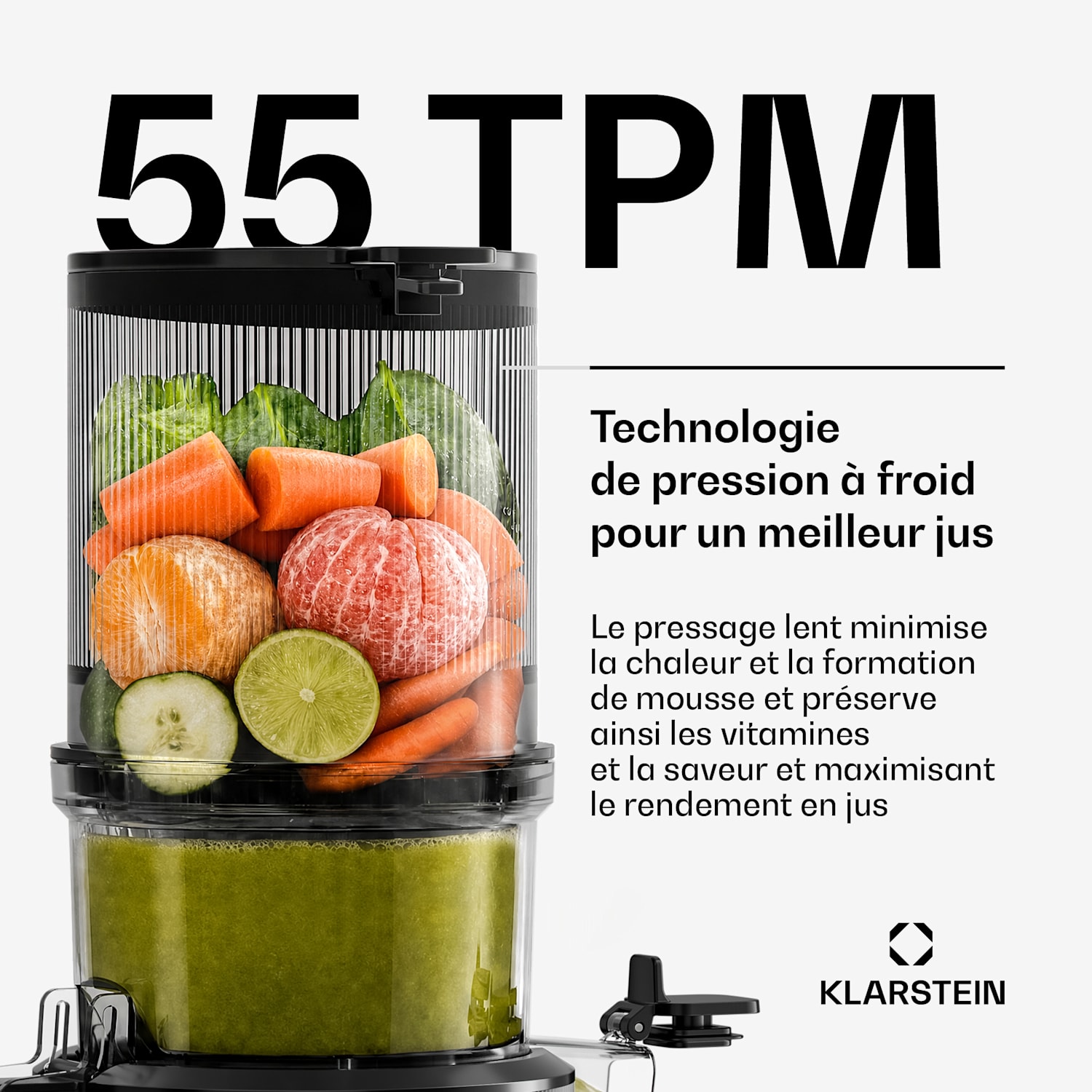 Wavyn Extracteur de jus à pression à froid | 300 W | fonction inverse | Puissant | Goulotte d'alimentation de 130 mm de large 