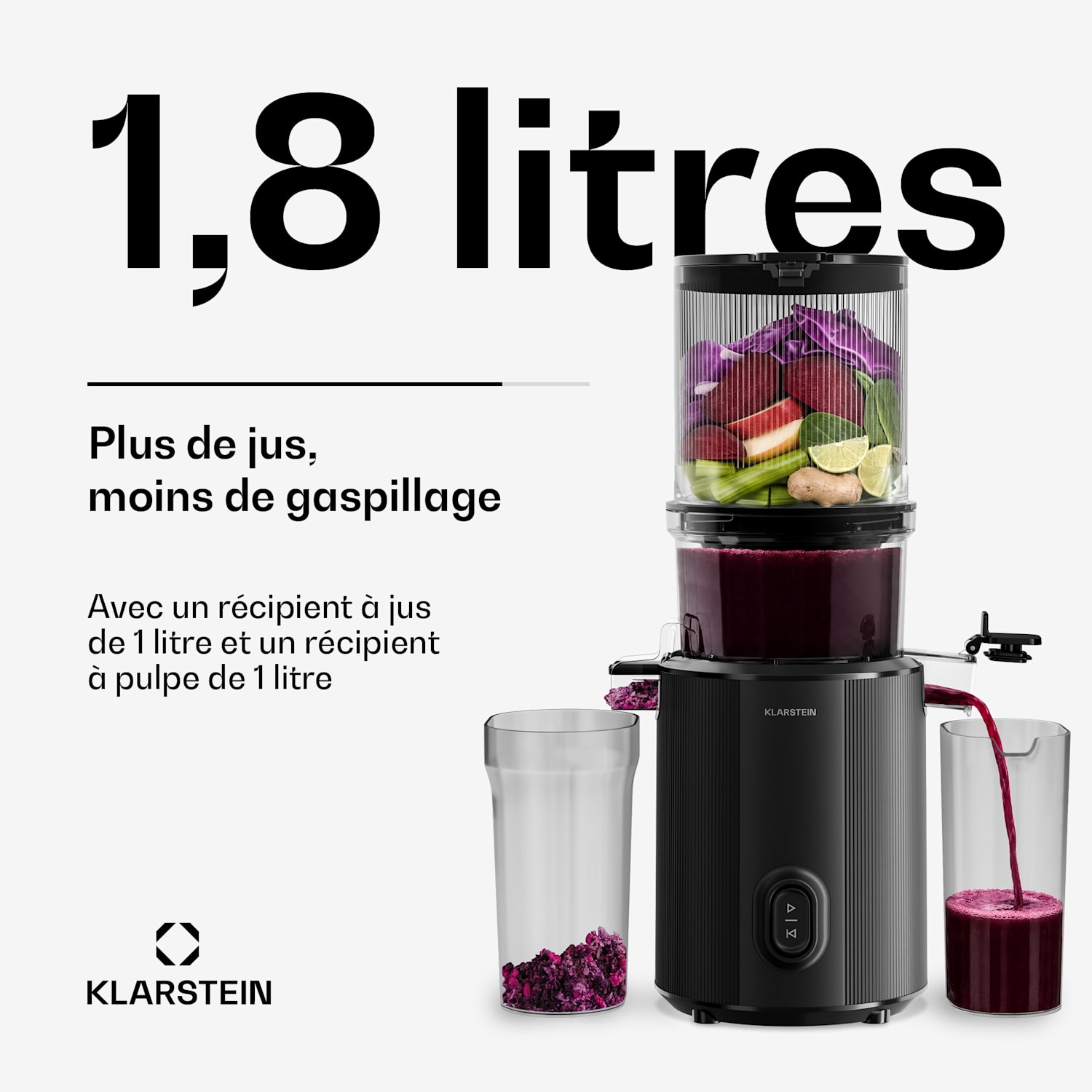 Wavyn Extracteur de jus à pression à froid | 300 W | fonction inverse | Puissant | Goulotte d'alimentation de 130 mm de large 