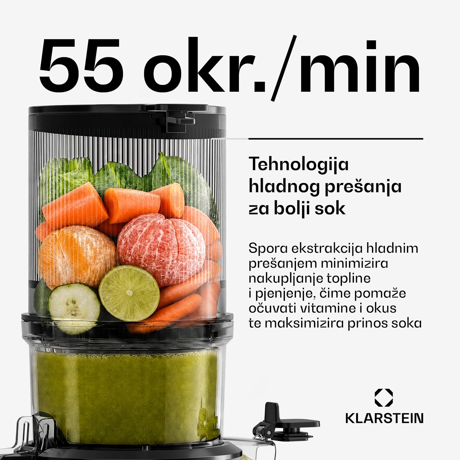 Wavyn sokovnik s hladnim prešanjem | 300 W | Reverse funkcija | Snaga | Otvor za punjenje širine 130 mm 