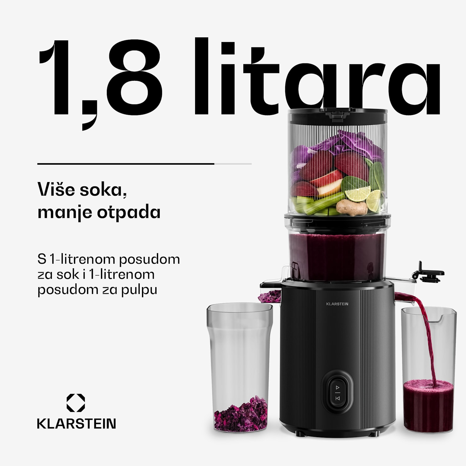 Wavyn sokovnik s hladnim prešanjem | 300 W | Reverse funkcija | Snaga | Otvor za punjenje širine 130 mm 