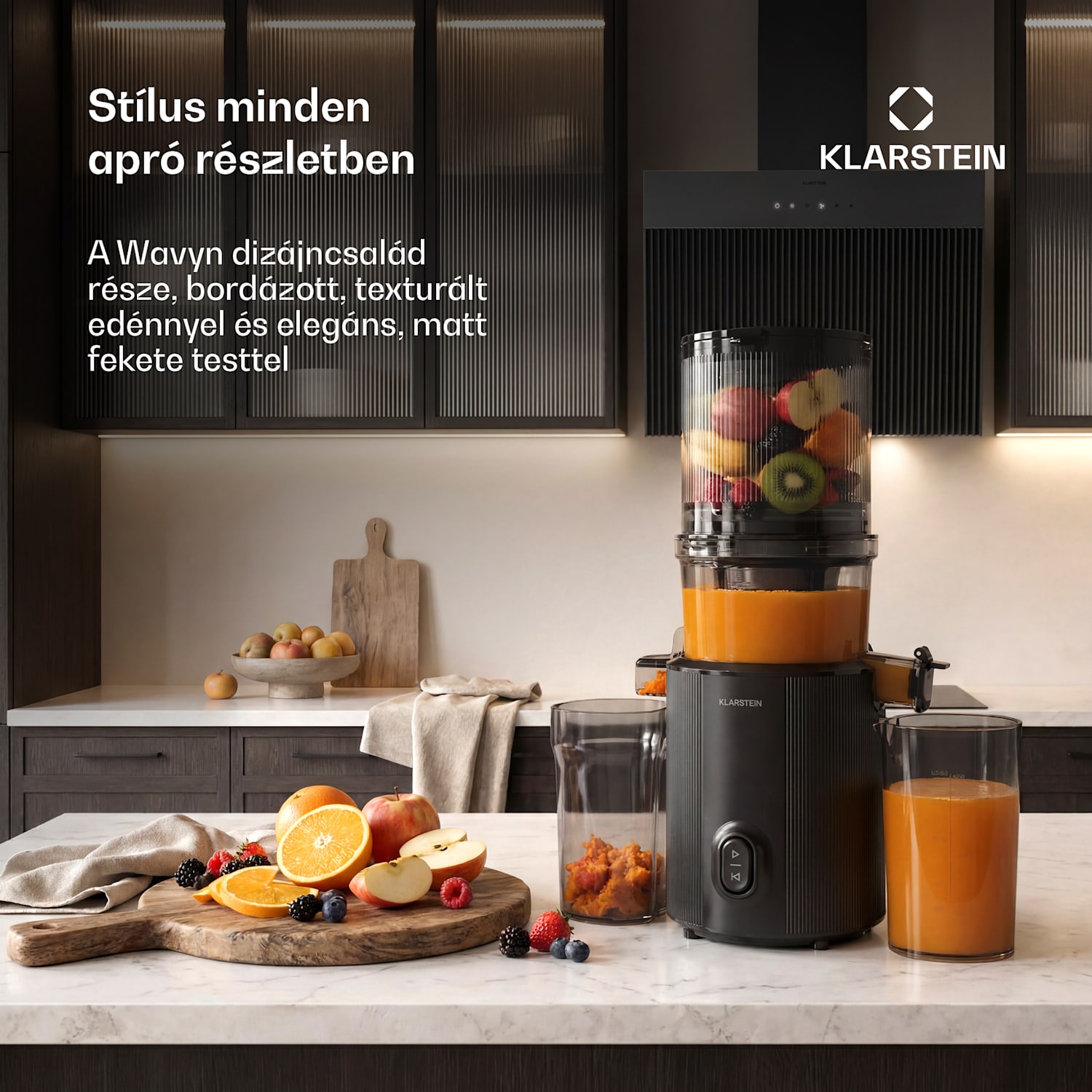 Wavyn hidegen préselő gyümölcscentrifuga | 300 W | Visszamenet funkció | Nagy teljesítmény | 130 mm széles betöltőnyílás 