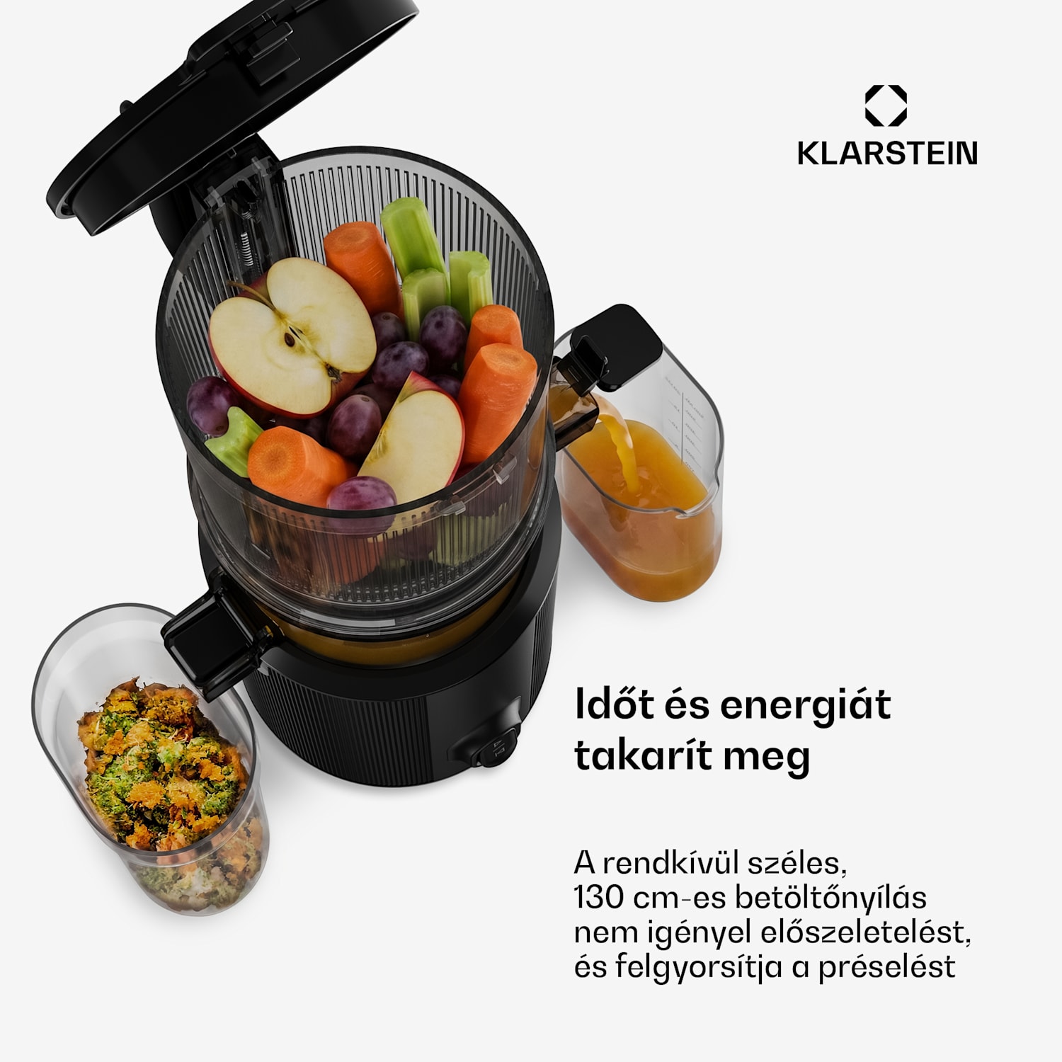 Wavyn hidegen préselő gyümölcscentrifuga | 300 W | Visszamenet funkció | Nagy teljesítmény | 130 mm széles betöltőnyílás 