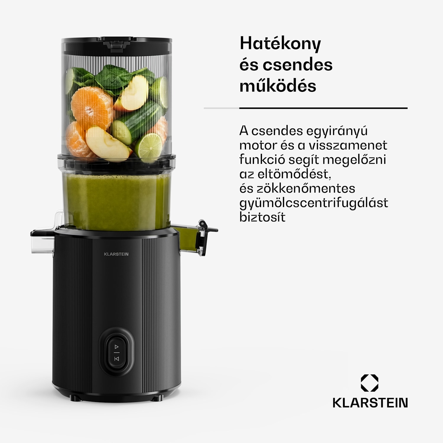 Wavyn hidegen préselő gyümölcscentrifuga | 300 W | Visszamenet funkció | Nagy teljesítmény | 130 mm széles betöltőnyílás 