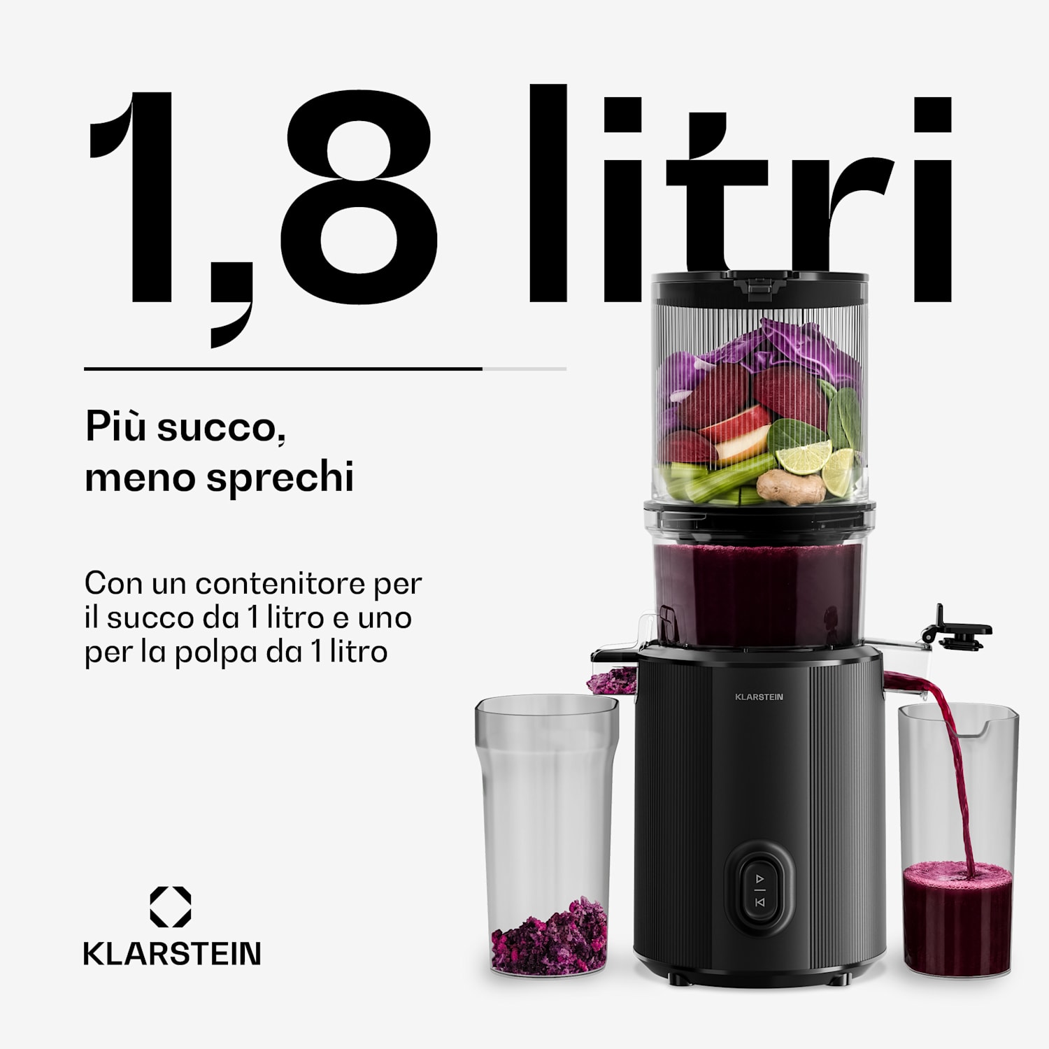 Wavyn - Estrattore di succo a freddo | 300 W | Funzione a rotazione inversa | Potente | Imboccatura larga 130 mm 