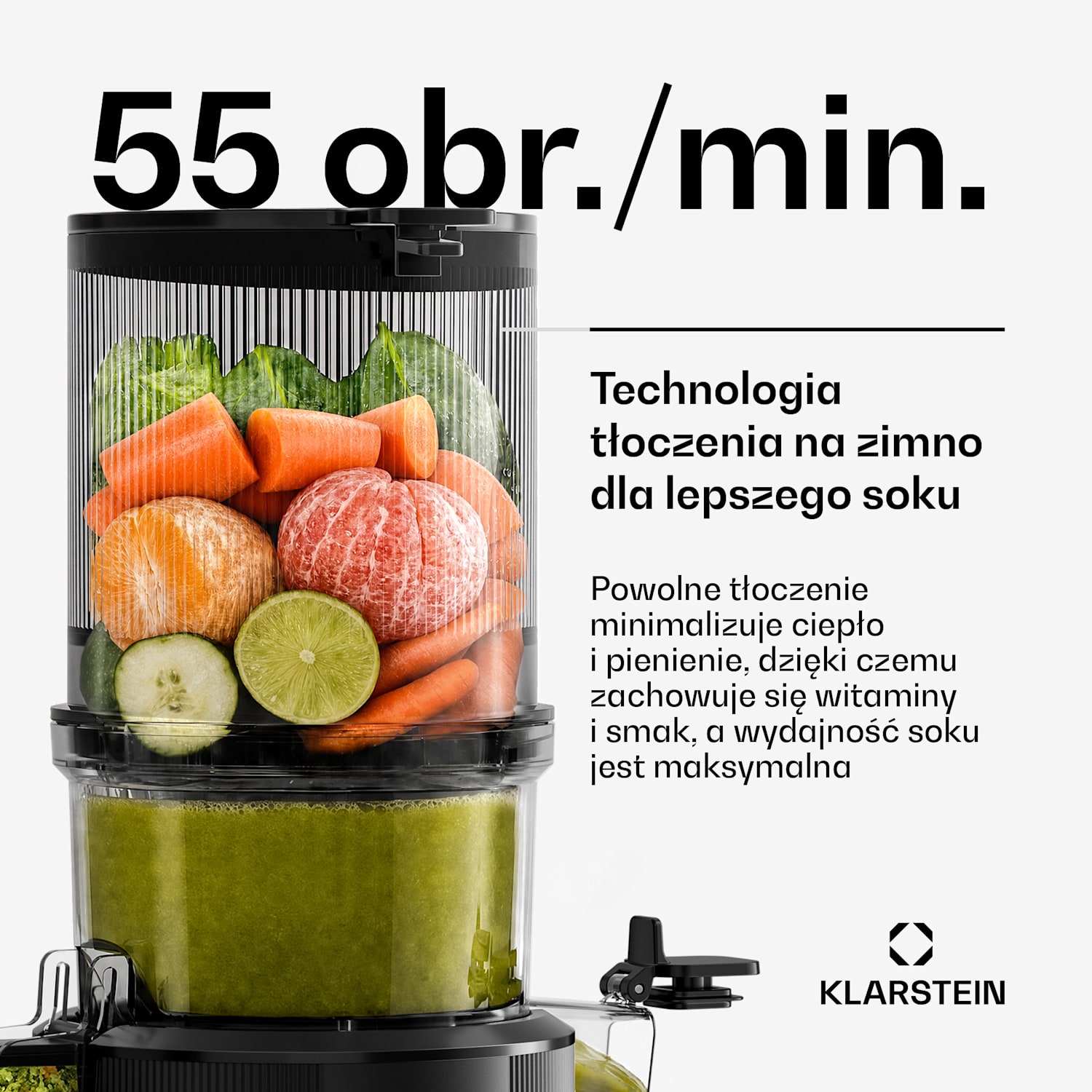 Wyciskarka do soku Wavyn Cold Press | 300 W | Funkcja biegu wstecznego | Wydajna | Otwór wsadowy o szerokości 130 mm 
