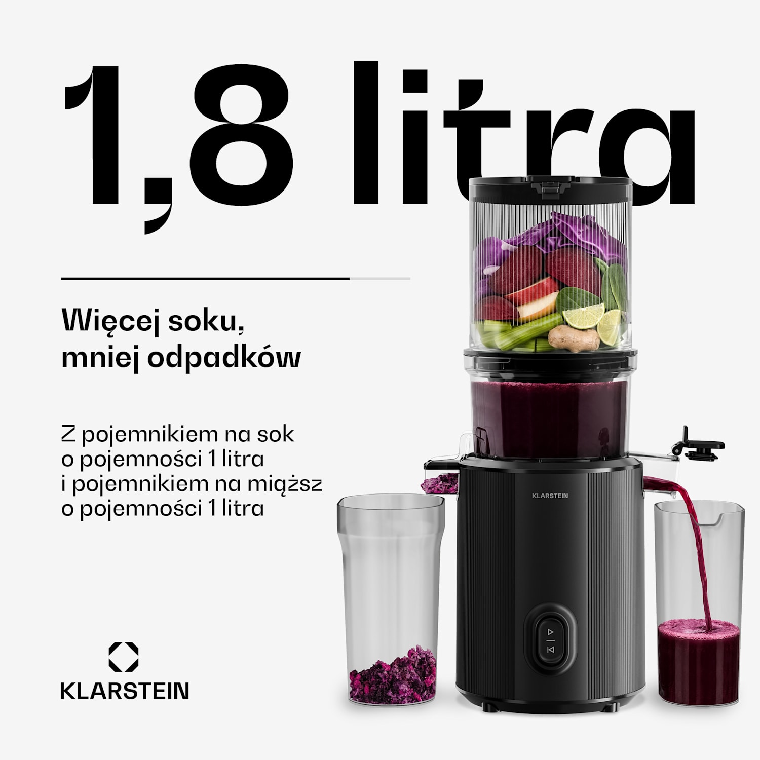 Wyciskarka do soku Wavyn Cold Press | 300 W | Funkcja biegu wstecznego | Wydajna | Otwór wsadowy o szerokości 130 mm 