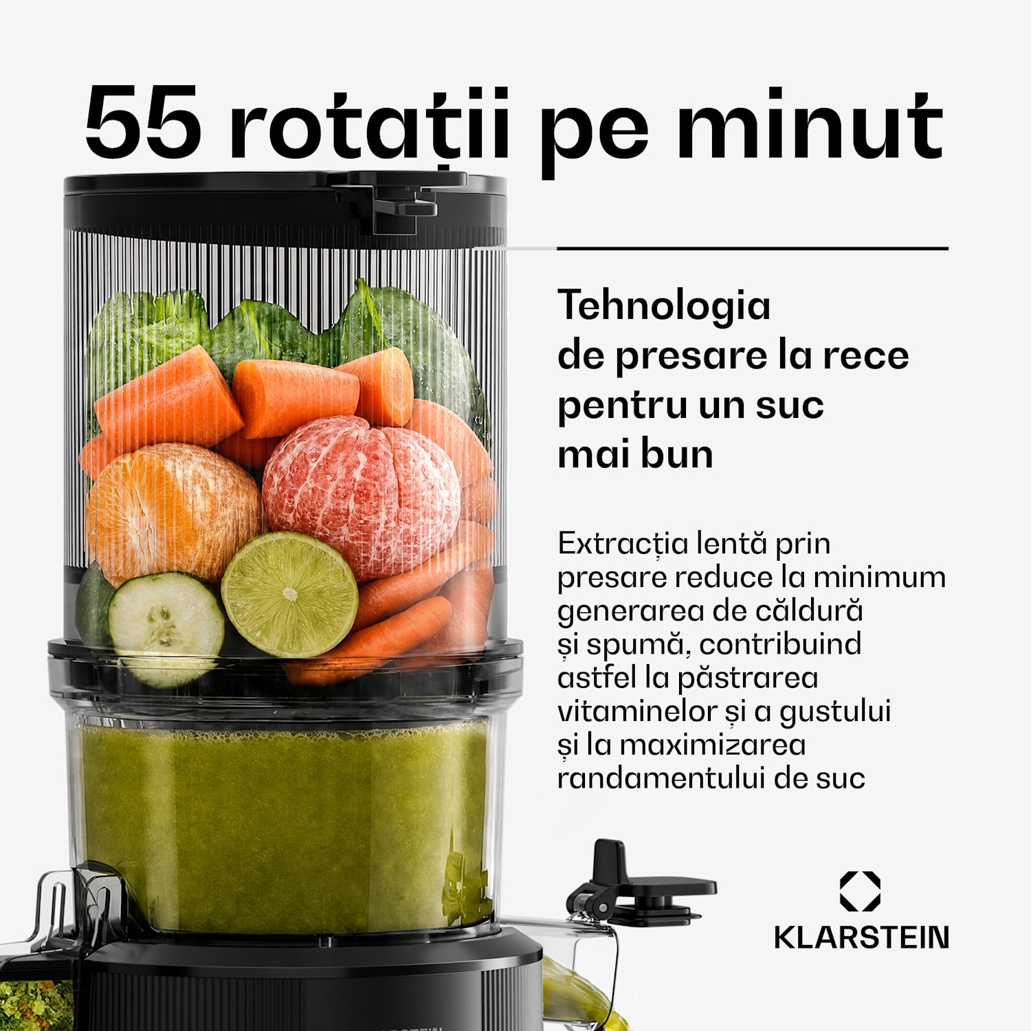 Storcător Wavyn cu presare la rece | 300 W | Funcție de inversare a sensului de rotație | Puternic | Orificiu de alimentare cu lățimea de 130 mm 
