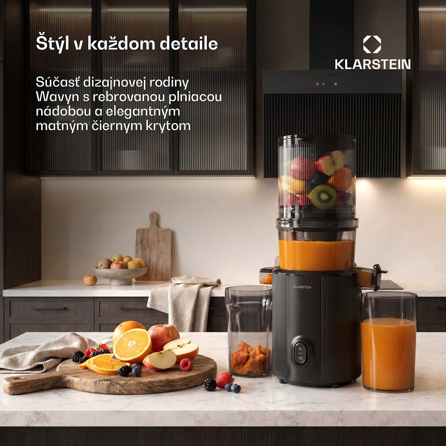 Wavyn odšťavovač s lisovaním za studena | 300 W | Funkcia spätného chodu | Výkonný | 130 mm široký plniaci otvor 