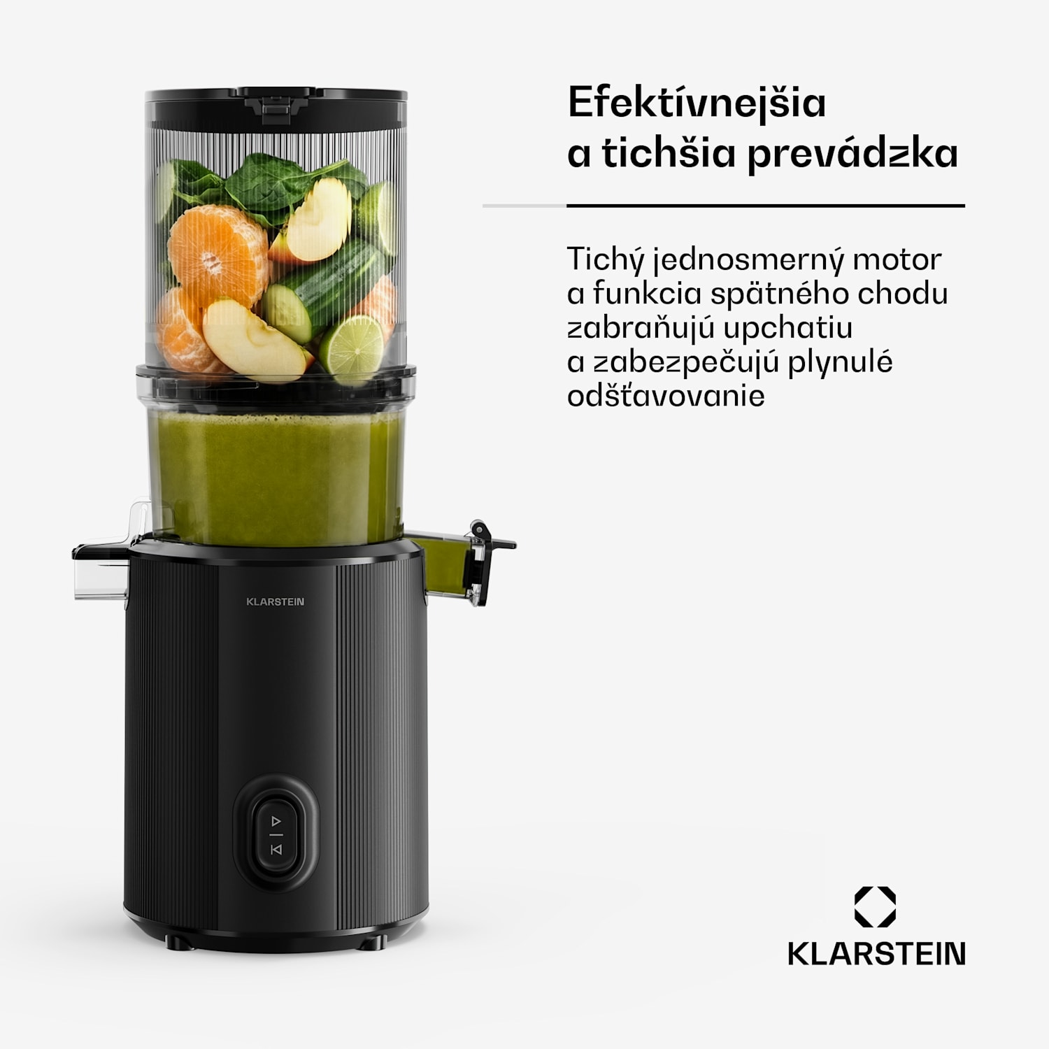 Wavyn odšťavovač s lisovaním za studena | 300 W | Funkcia spätného chodu | Výkonný | 130 mm široký plniaci otvor 