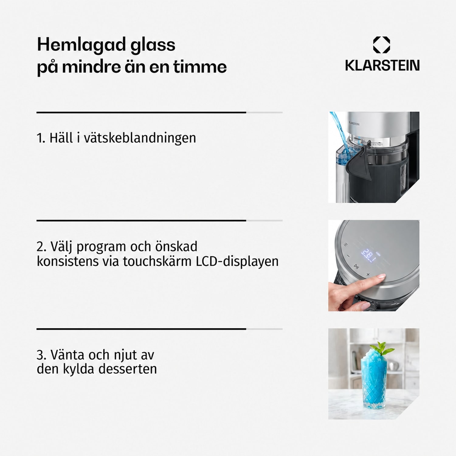 VertiFrost glassmaskin med kompressor | 1,2 l | 160 W | touchkontroll | 7 lägen 