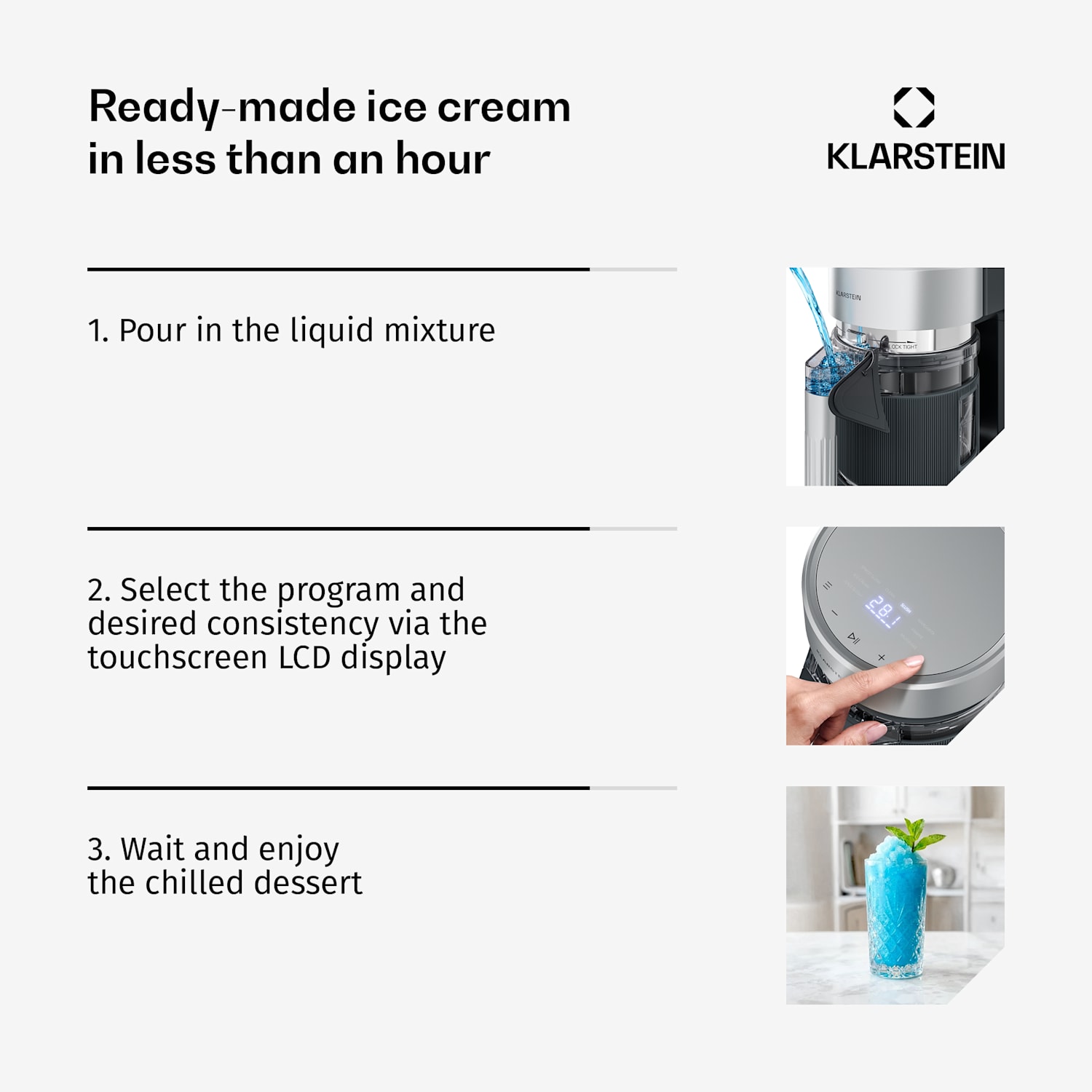 Máquina de gelados com compressor VertiFrost | 1,2 l | 160 W | Controlo touch | 7 Modos 