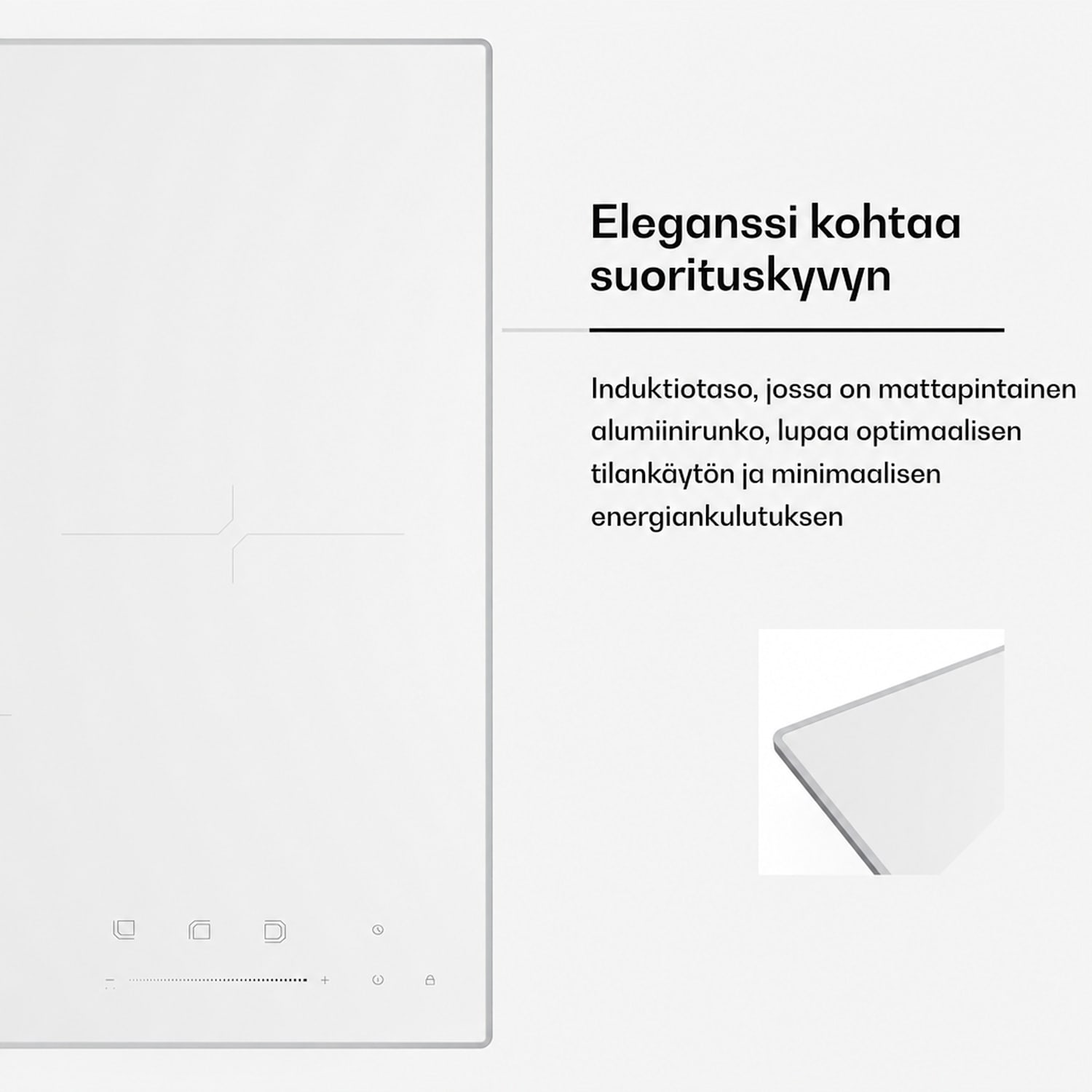 Velaire induktioliesitaso | Tyylikäs, minimalistinen, tilaa säästävä | 3 keittoaluetta | 5500 W | 45 cm 45 cm | Valkoinen