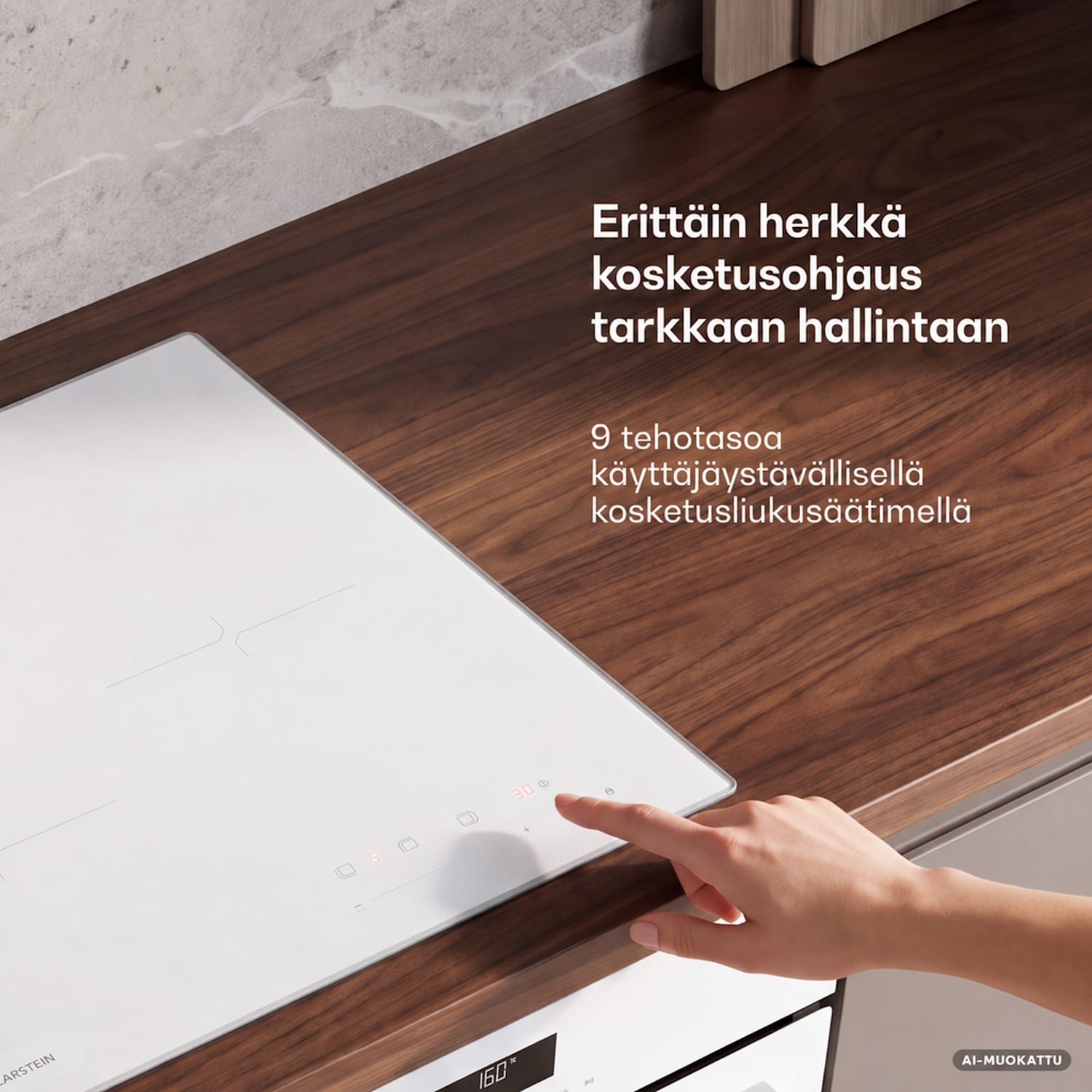 Velaire induktioliesitaso | Tyylikäs, minimalistinen, tilaa säästävä | 3 keittoaluetta | 5500 W | 45 cm 45 cm | Valkoinen