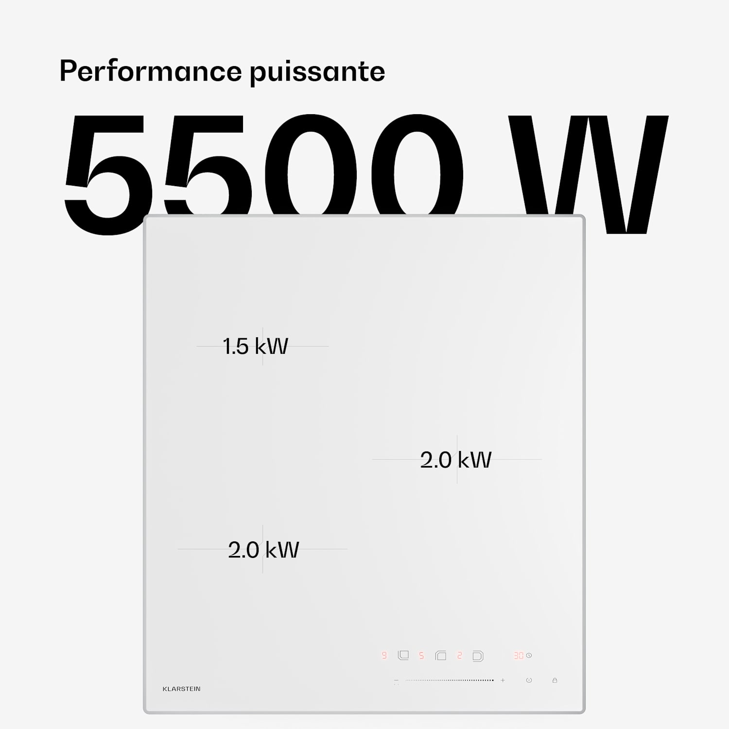 Velaire plaque à induction | Élégante, minimaliste, gain de place | 3 zones de cuisson | 5500 W | 45 cm 45 cm | Blanc