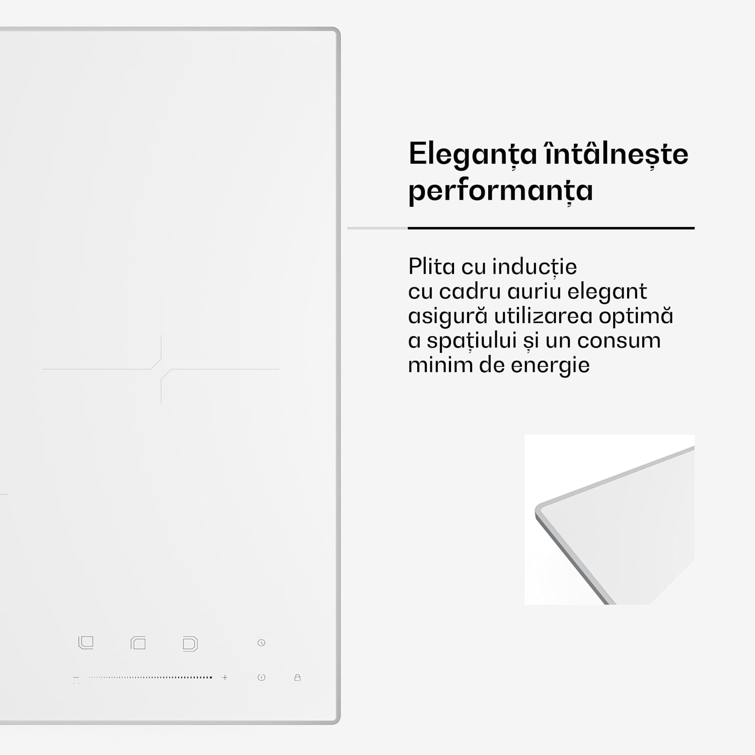 Plită cu inducție Velaire | elegantă, minimalistă, compactă | 3 zone de gătit | 5500 W | 45 cm< 45 cm | Alb
