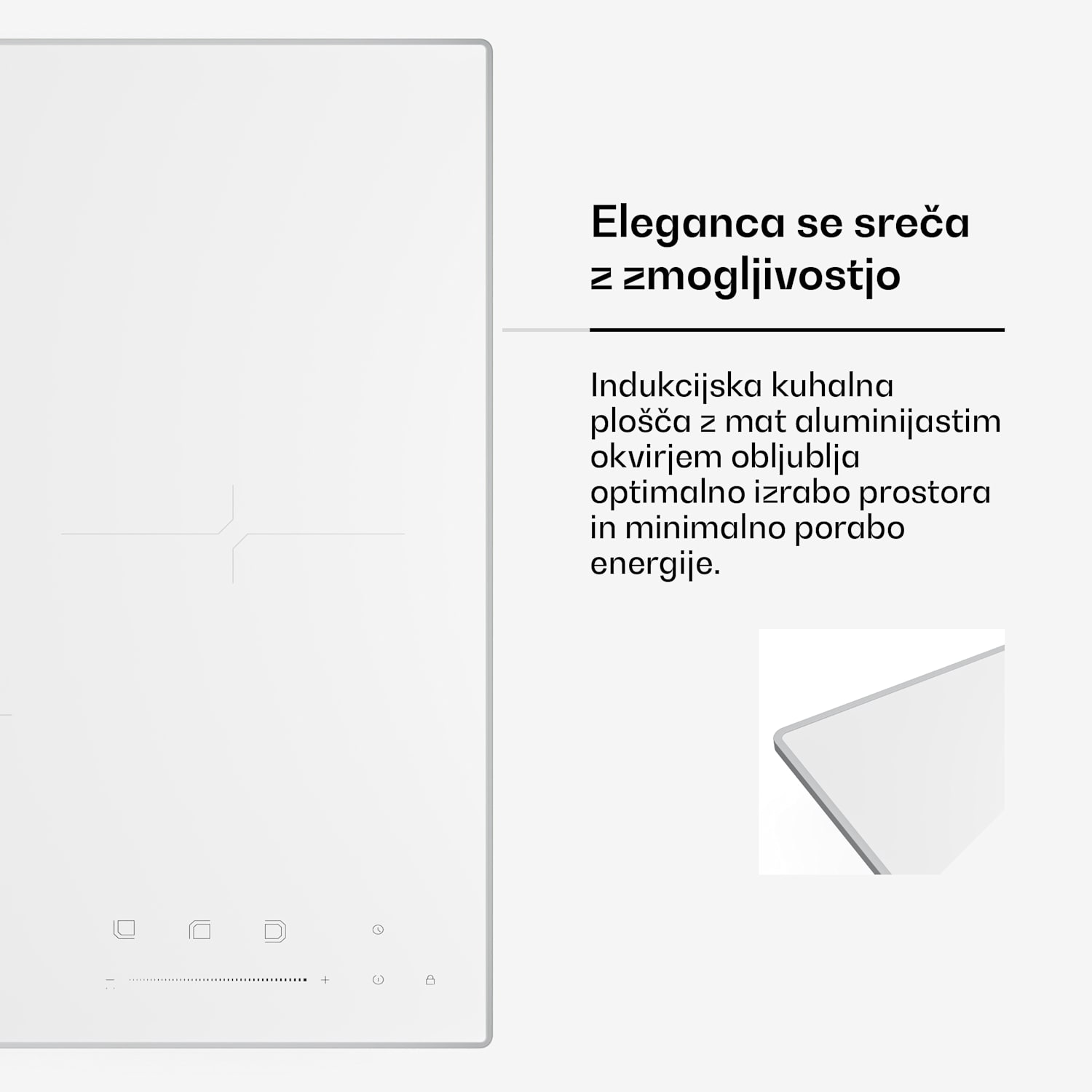 Indukcijska kuhalna plošča Velaire | elegantna, minimalistična, kompaktna | 3 kuhalne cone | 5500 W | 45 cm< 45 cm | Bela