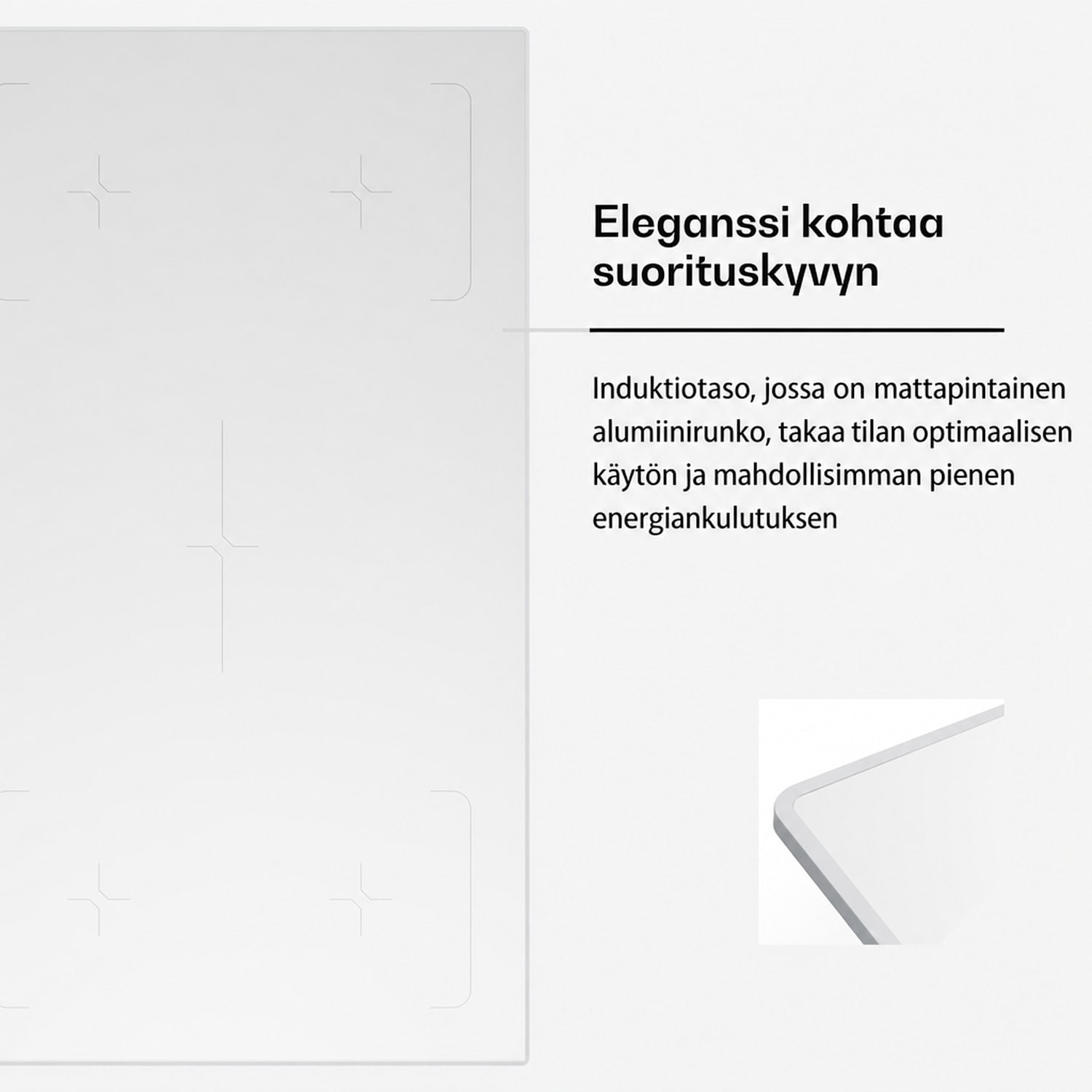 Velaire-induktioliesi | Tyylikäs, minimalistinen, tehokas | 5 keittoaluetta | 7200 W | 90 cm 90 cm | Valkoinen