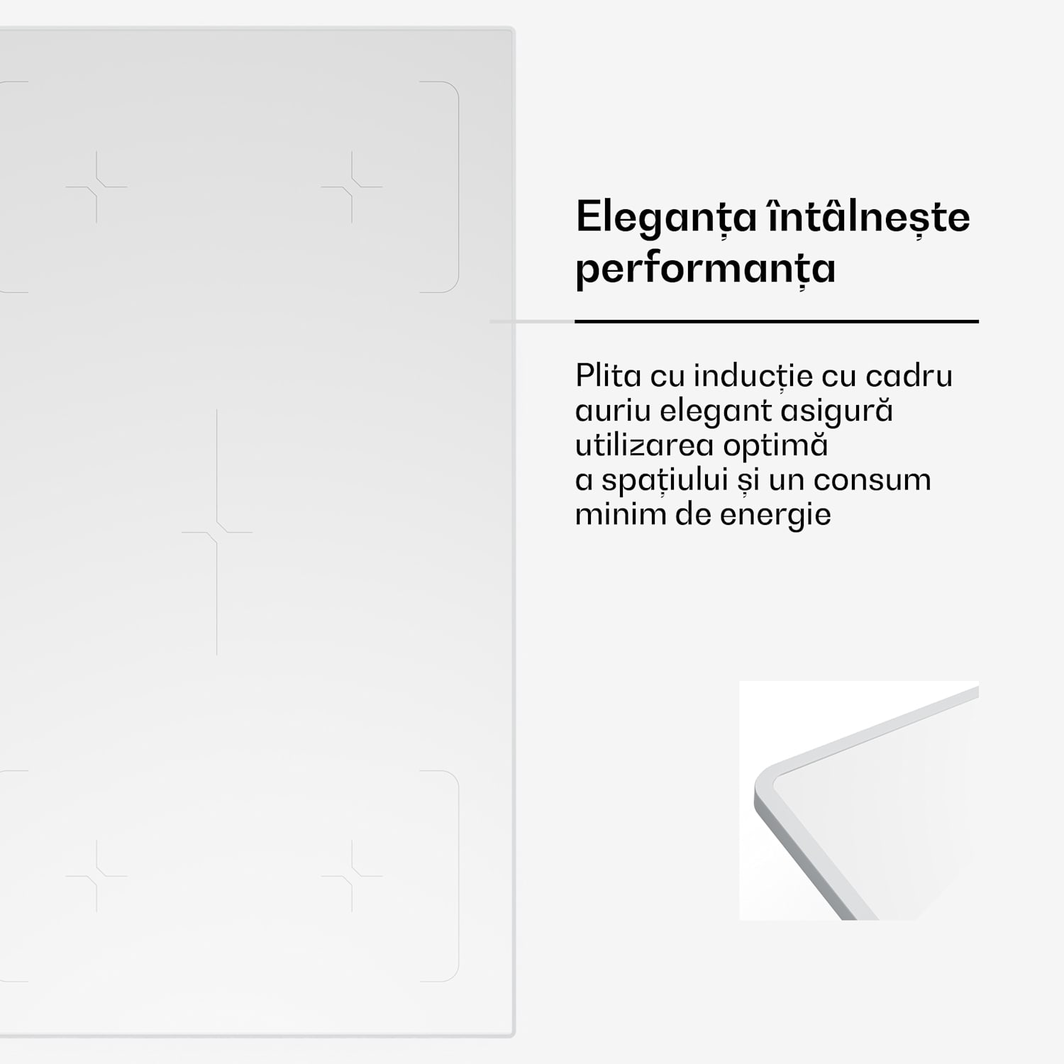 Plită cu inducție Velaire | elegantă, minimalistă, puternică | 5 zone de gătit | 7200 W | 90 cm 90 cm | Alb