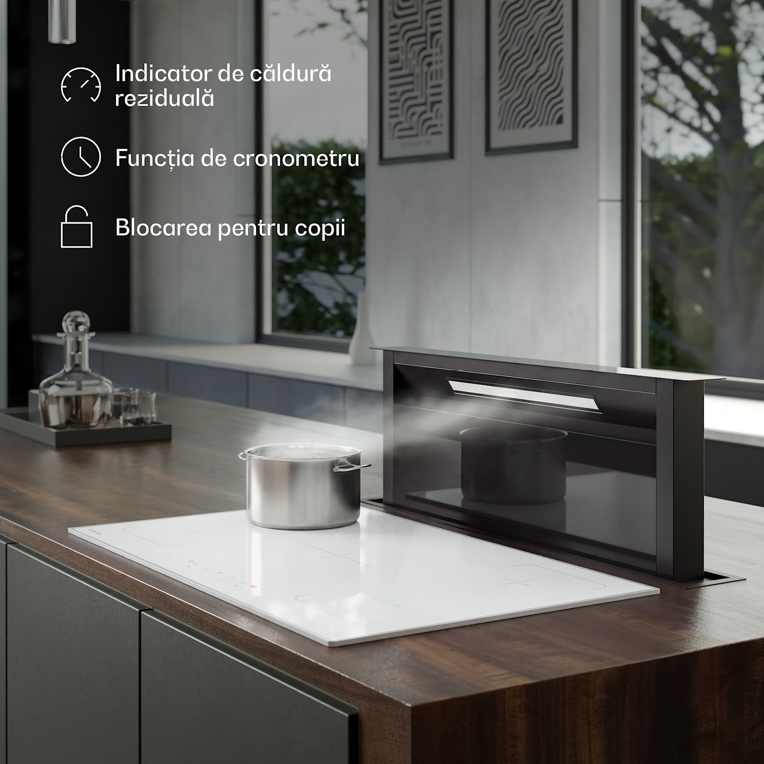 Plită cu inducție Velaire | elegantă, minimalistă, puternică | 5 zone de gătit | 7200 W | 90 cm 90 cm | Alb