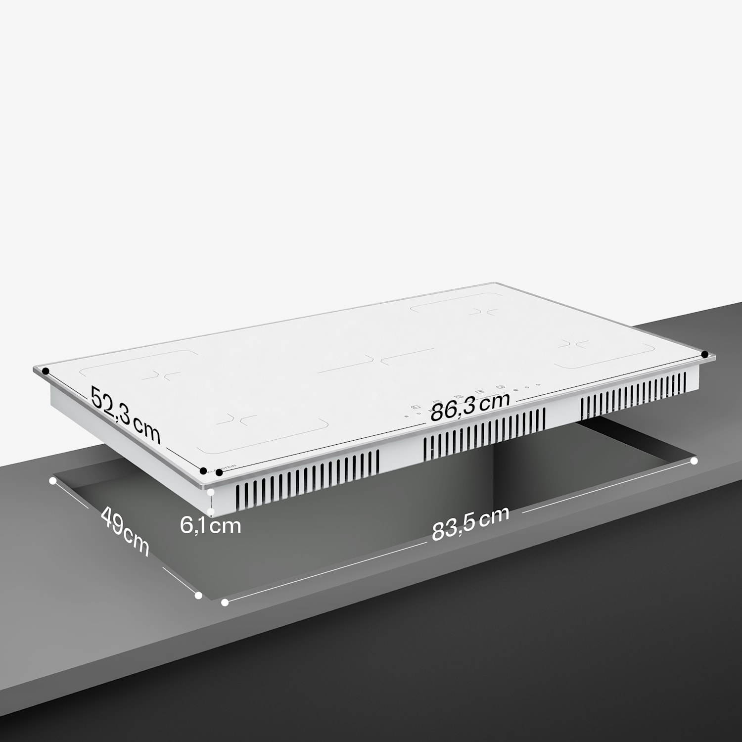 Plită cu inducție Velaire | elegantă, minimalistă, puternică | 5 zone de gătit | 7200 W | 90 cm 90 cm | Alb