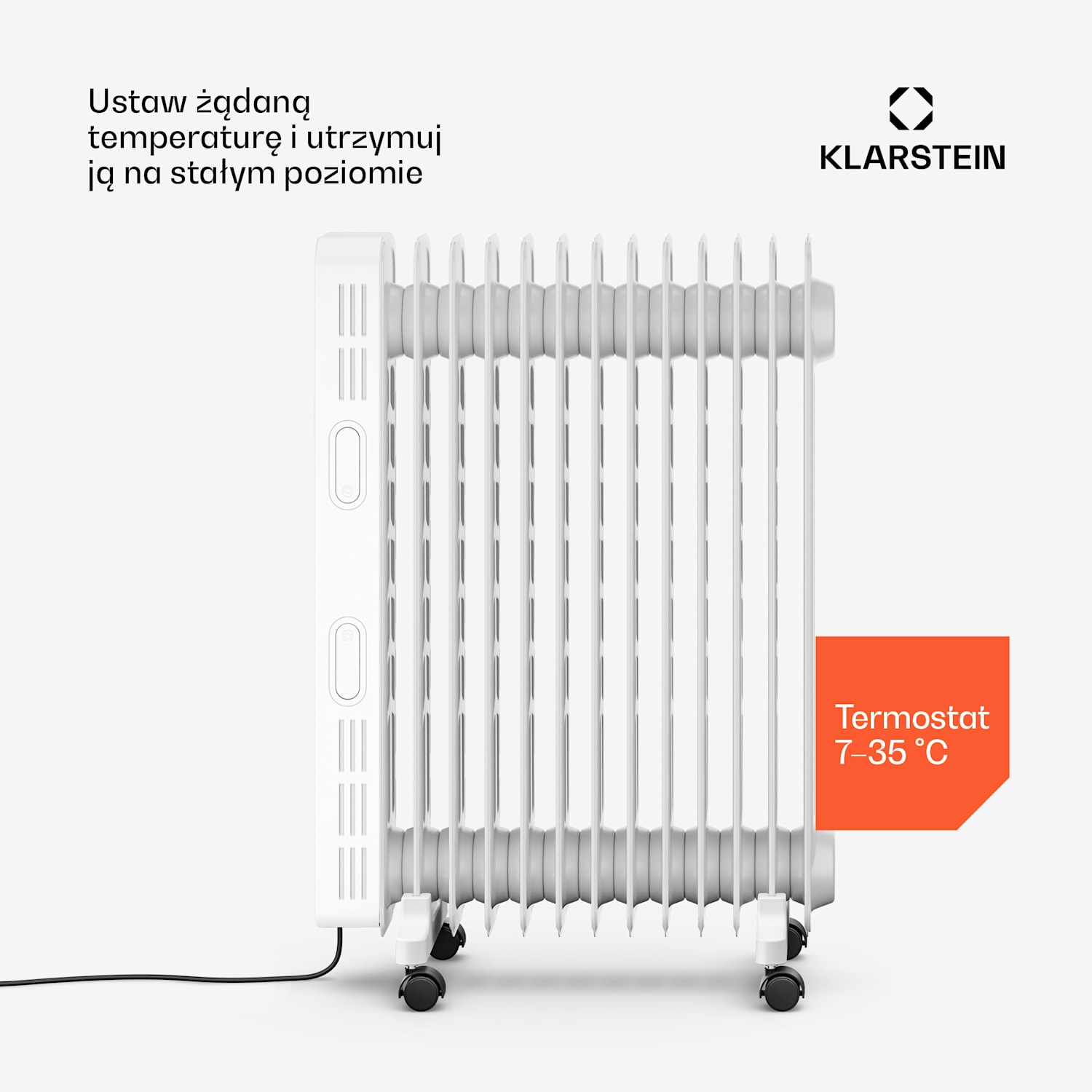 Thermaxx grzejnik olejowy | 2500 W | 25 m² | 3 tryby | 7 - 35 °C | 44 cm x 64 cm Biały