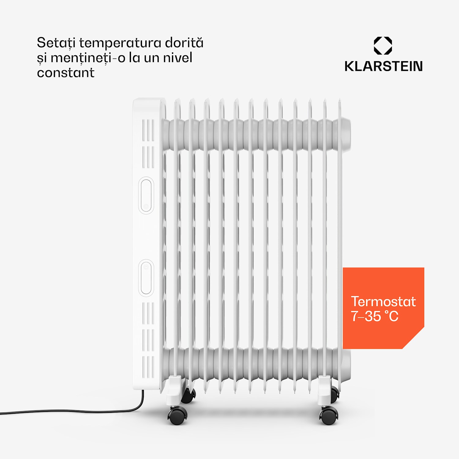 Radiator cu ulei Thermaxx | 2500 W | 25 m² | 3 moduri | 7–35 °C | 44 cm x 64 cm Alb