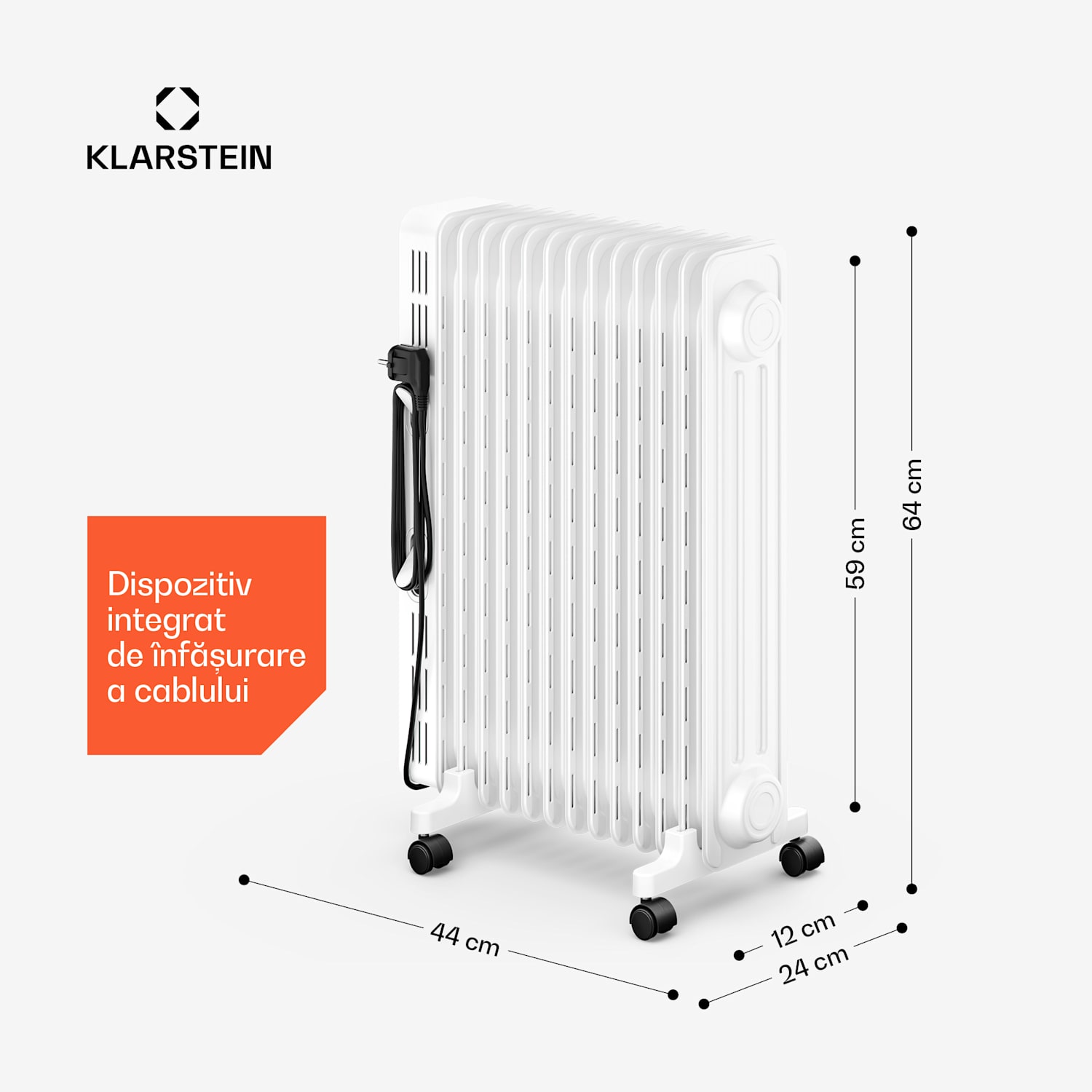 Radiator cu ulei Thermaxx | 2500 W | 25 m² | 3 moduri | 7–35 °C | 44 cm x 64 cm Alb