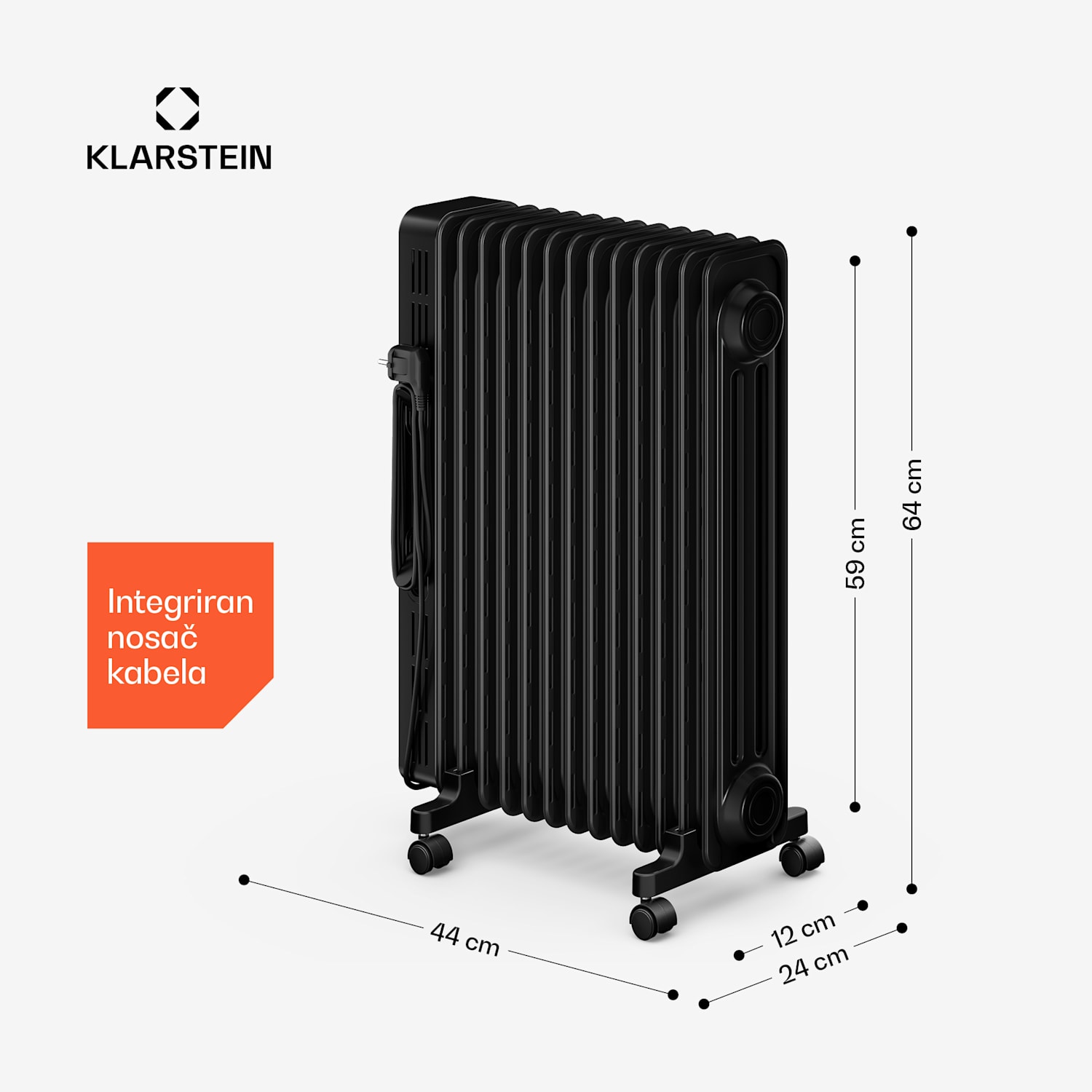 Thermaxx uljni radijator | 2500 W | 25 m² | 3 načina rada | 7 do 35 °C | 44 cm x 64 cm Crna