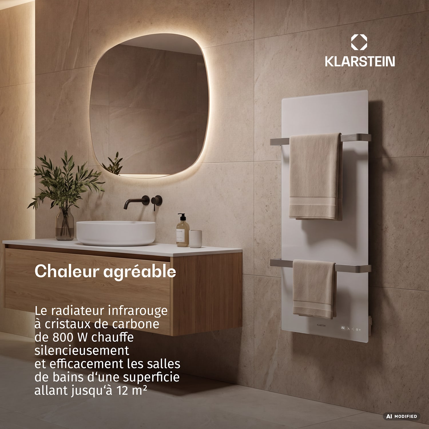 HotSpot Crystal Smart Panneau infrarouge | 800 W | 12 m² | Commandes tactiles et assistant vocal  
