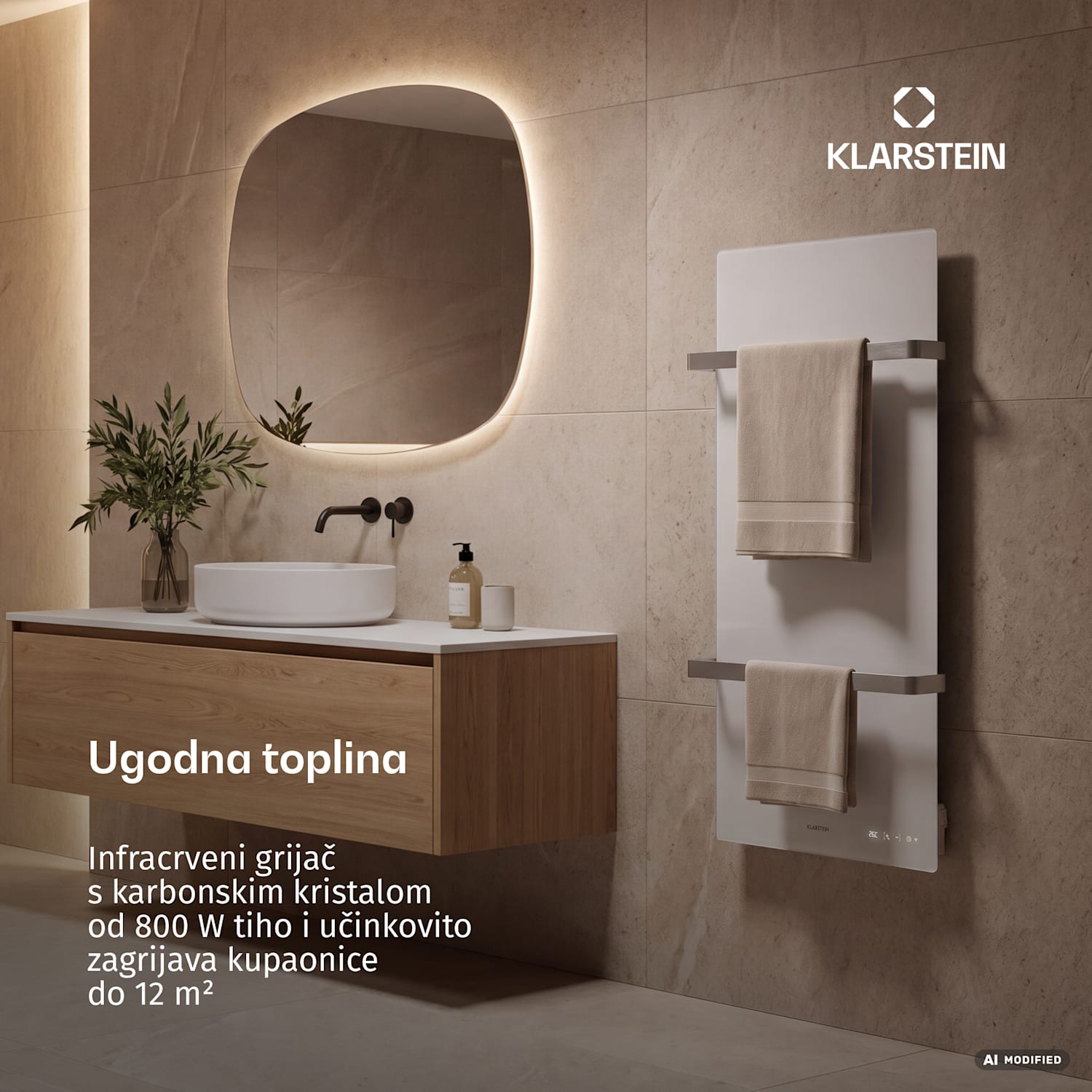 HotSpot Crystal Smart infracrveni panel | 800 W | 12 m² | Kontrole na dodir i glasovni asistent  Bijela