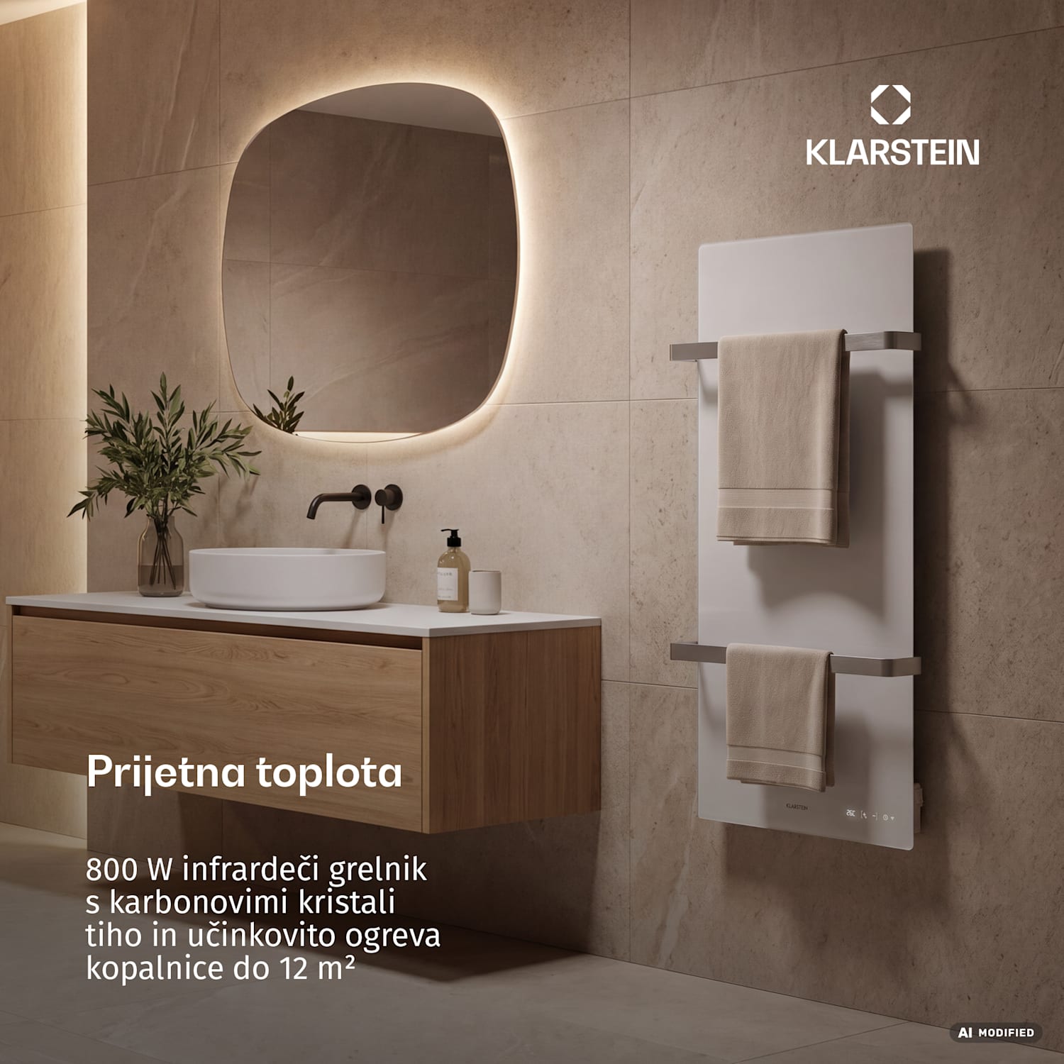 Infrardeči panel HotSpot Crystal Smart | 800 W | 12 m² | Upravljanje na dotik in glasovni pomočnik  Bela