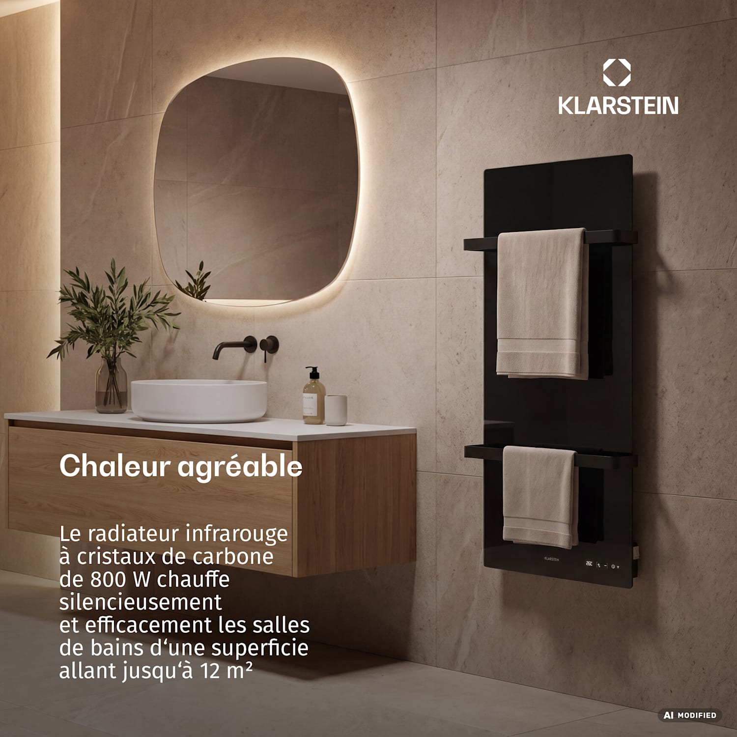 HotSpot Crystal Smart infraroodpaneel | 800 W | 12 m² | touchbediening & spraakassistent Zwart