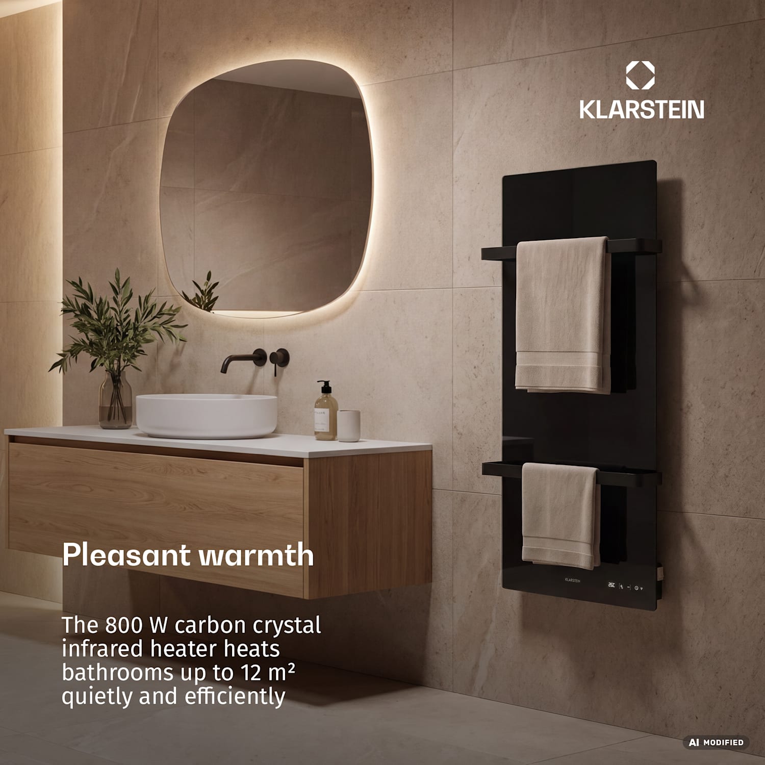 Painel de infravermelhos inteligente HotSpot Crystal | 800 W | 12 m² | Comandos touch & Assistente de voz Preto