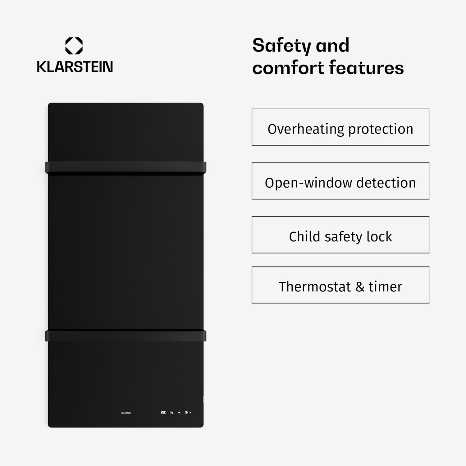 Painel de infravermelhos inteligente HotSpot Crystal | 800 W | 12 m² | Comandos touch & Assistente de voz Preto