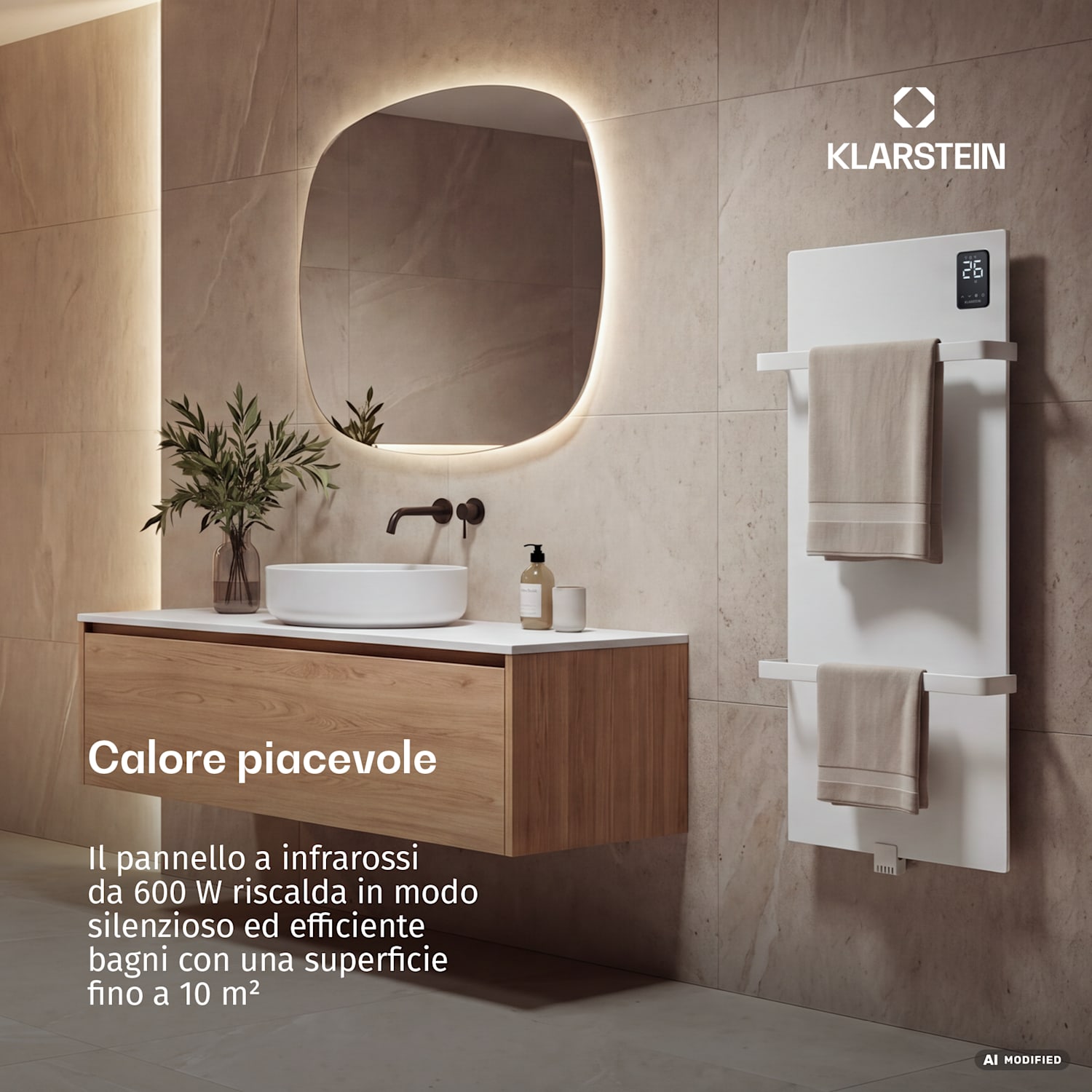 BathRadiant Smart Pannello radiante a infrarossi | 600 W | 10 m² | Comando touch e assistente vocale  Bianco