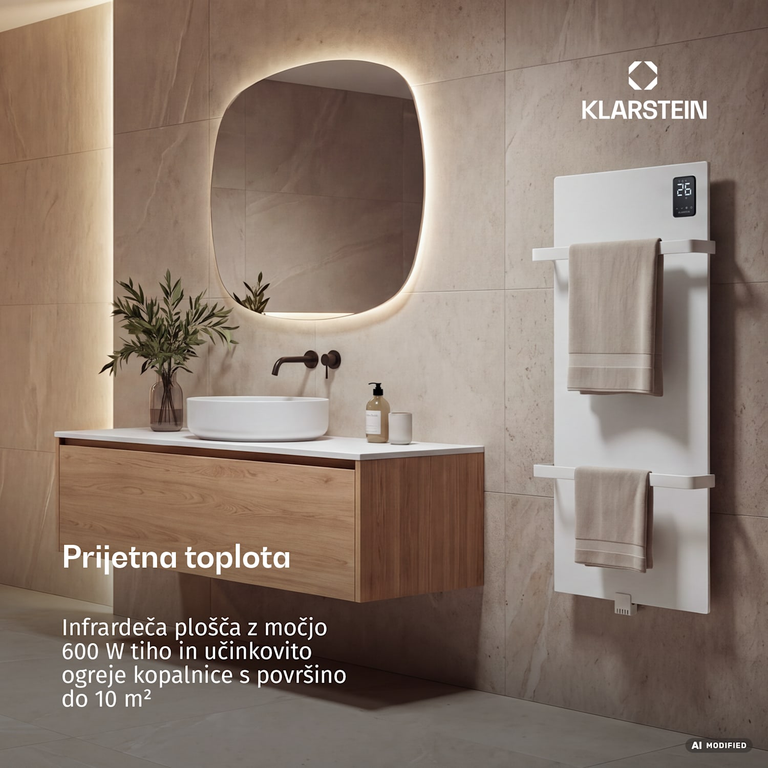 BathRadiant Smart infrardeča plošča | 600 W | 10 m² | Upravljalnik na dotik in glasovni pomočnik  Bela