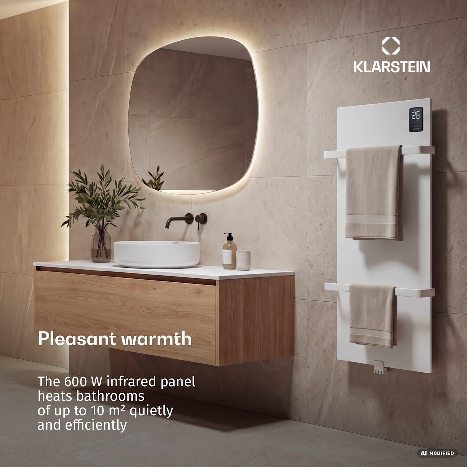 BathRadiant Smart infraroodpaneel | 600 W | 10 m² | touchbediening & spraakassistent  Wit